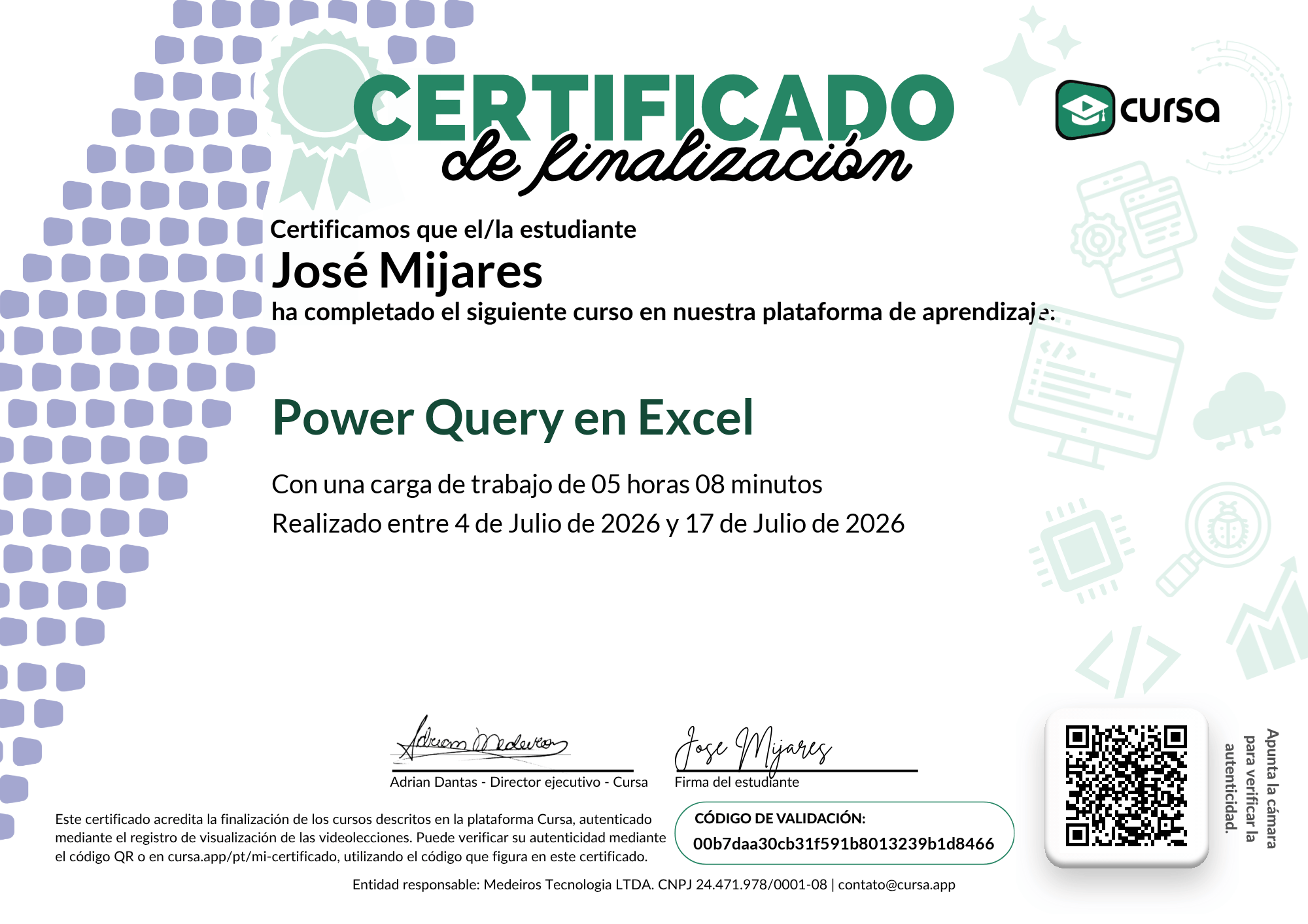 Imagen de mi Certificado de finalización del curso gratuito.