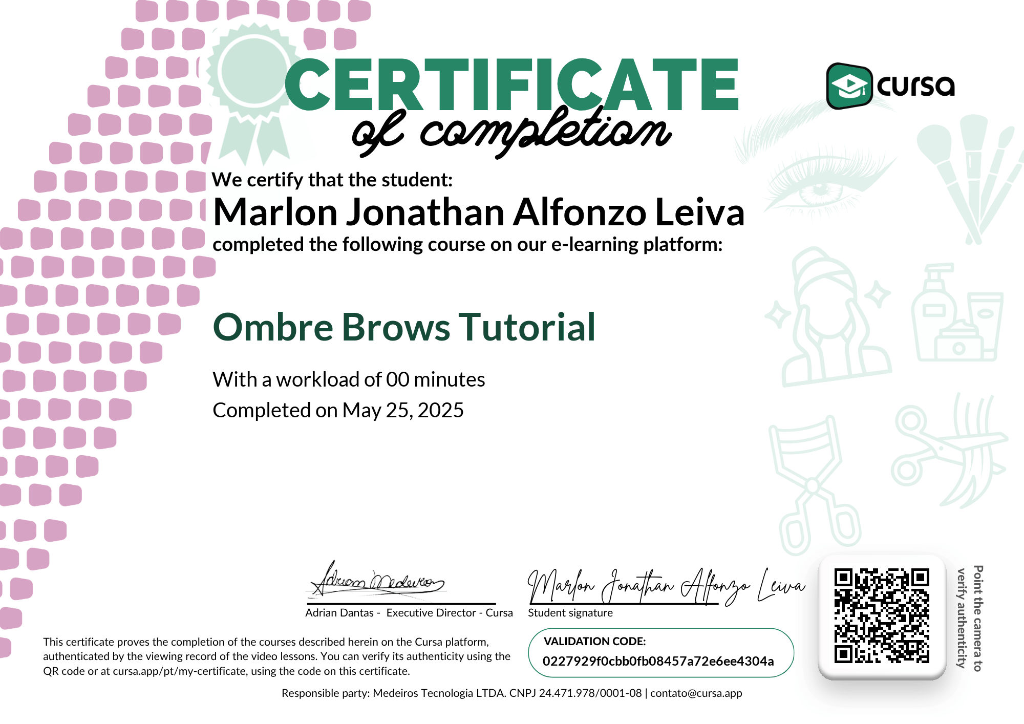 Image of my free Course Completion Certificate.