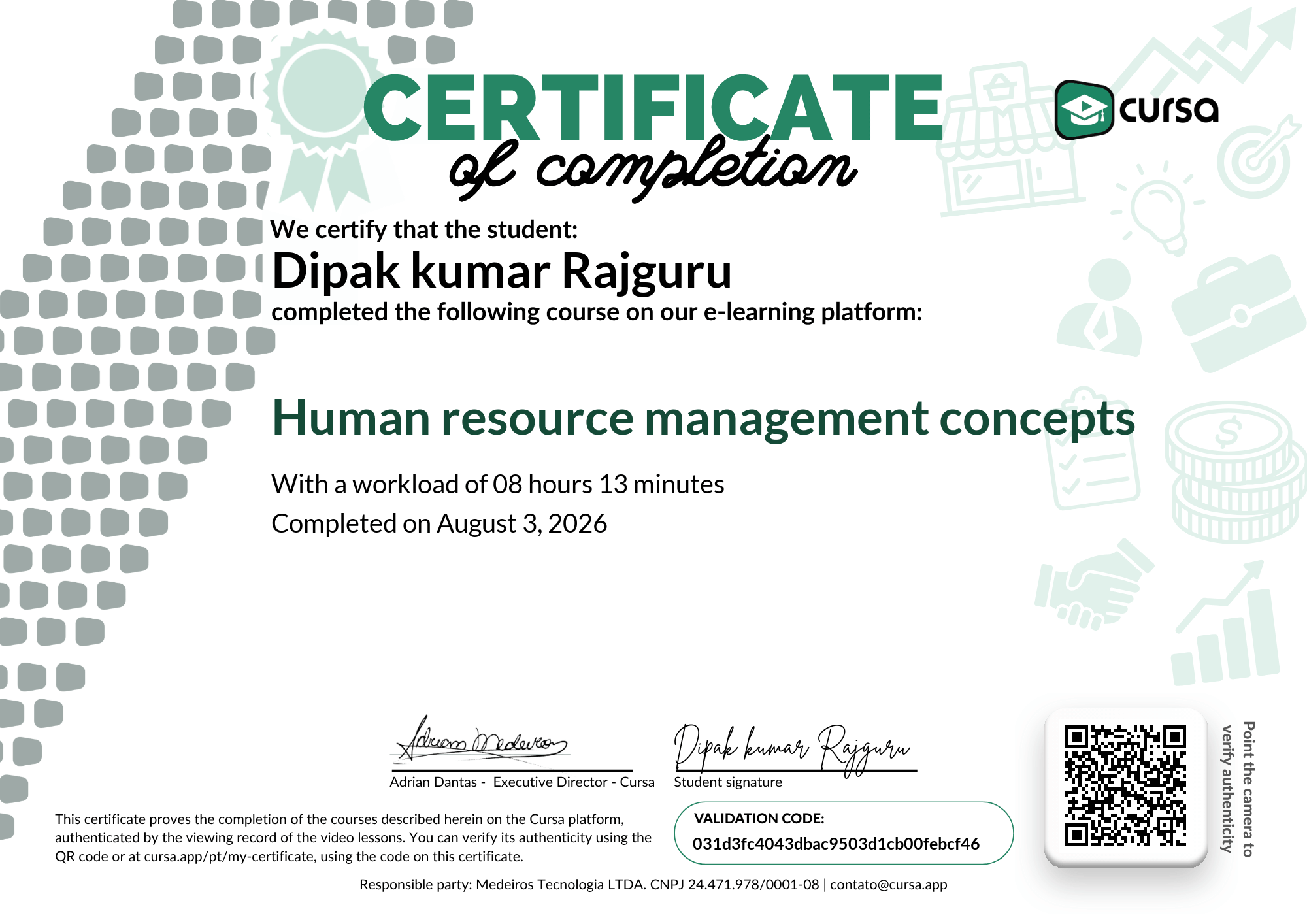 Image of my free Course Completion Certificate.