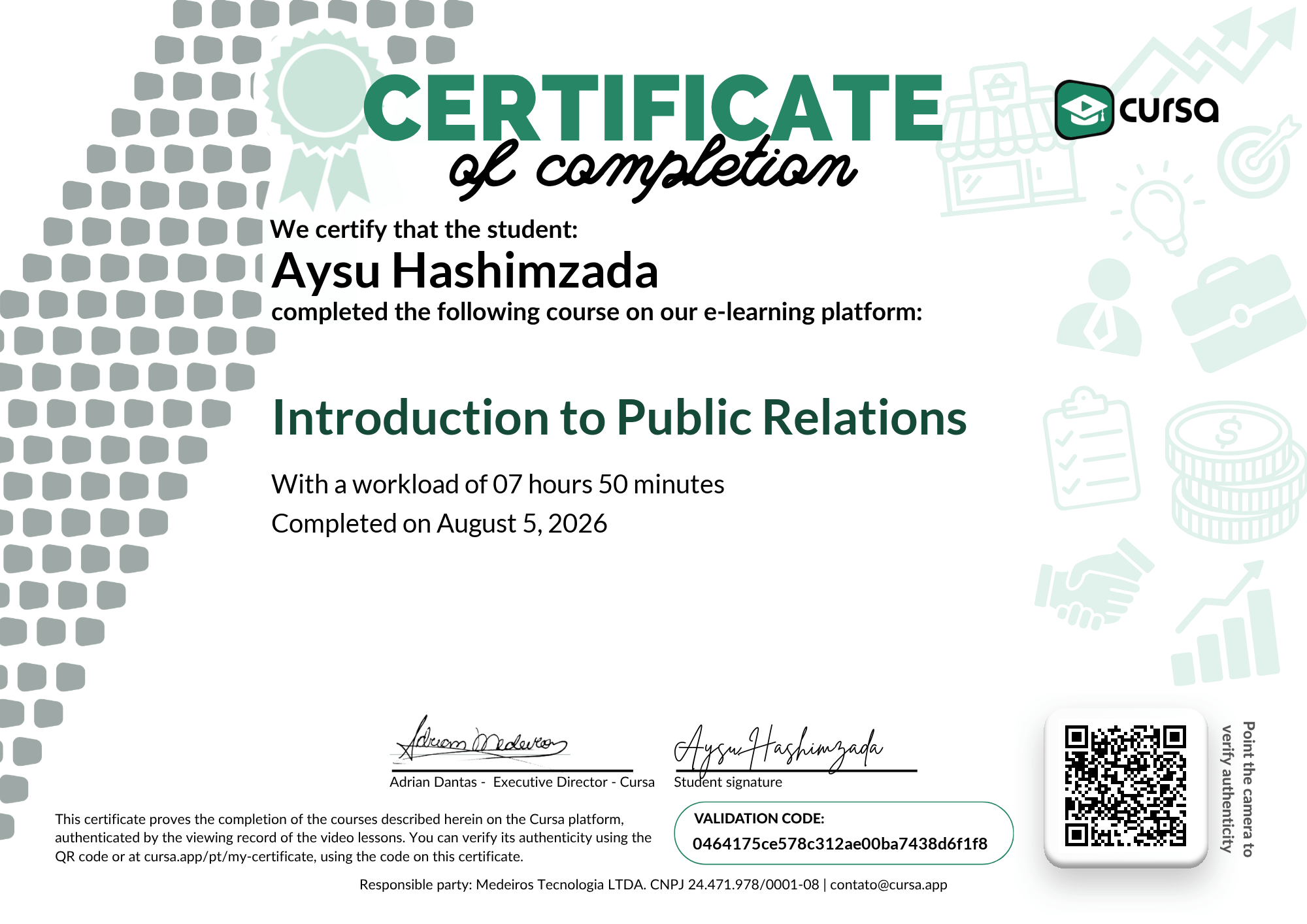 Image of my free Course Completion Certificate.