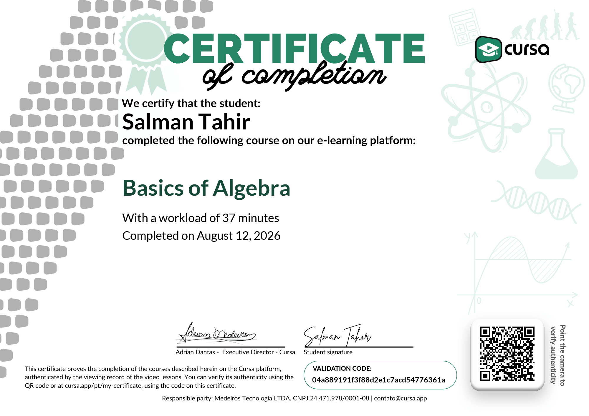 Image of my free Course Completion Certificate.