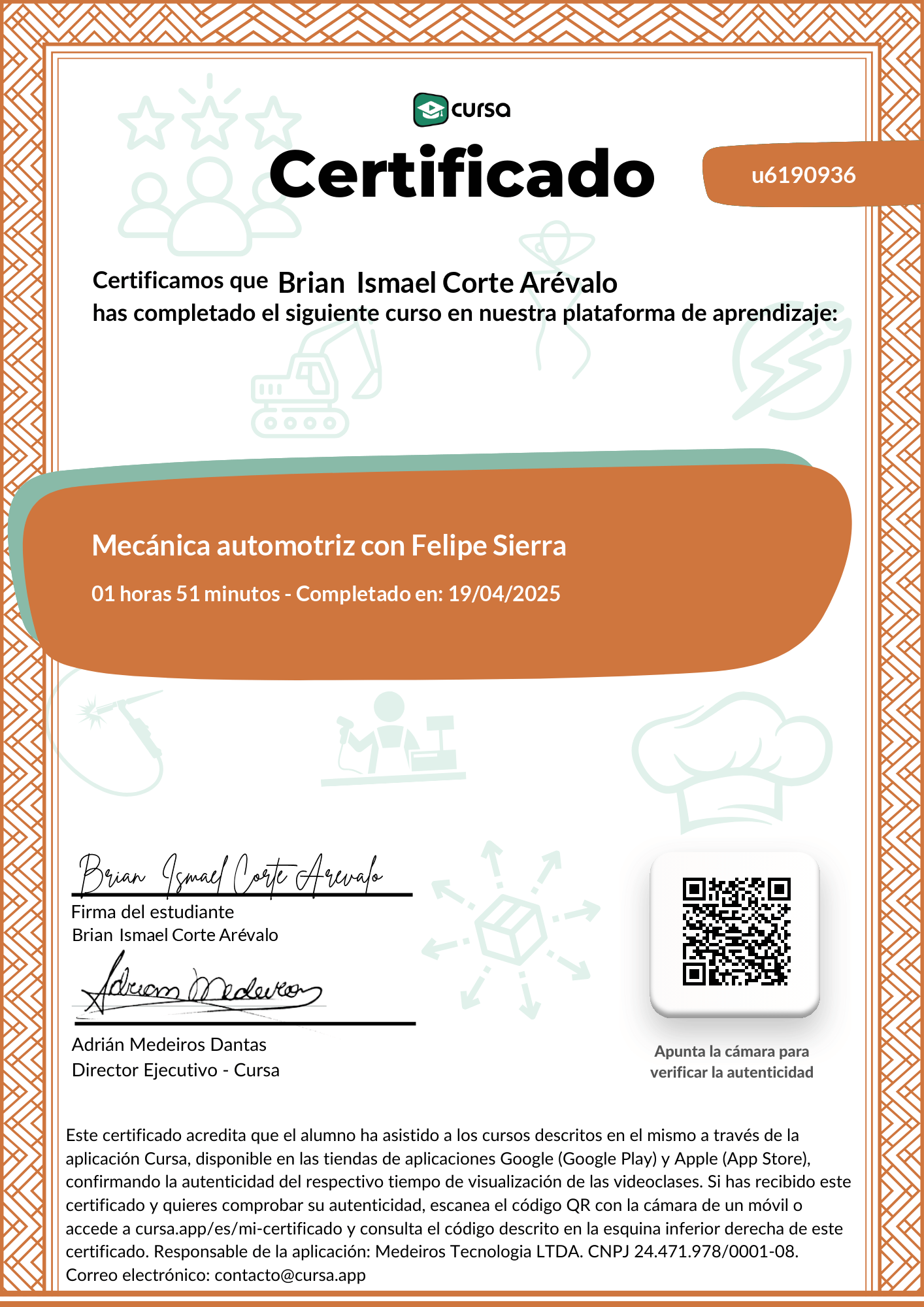 Imagen de mi Certificado de finalización del curso gratuito.