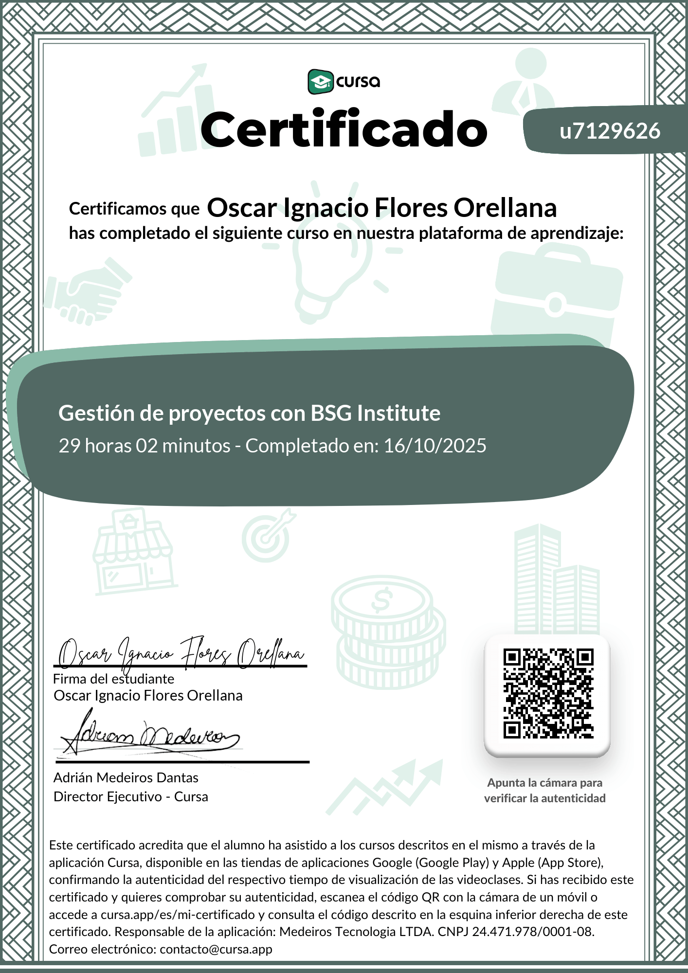 Imagen de mi Certificado de finalización del curso gratuito.