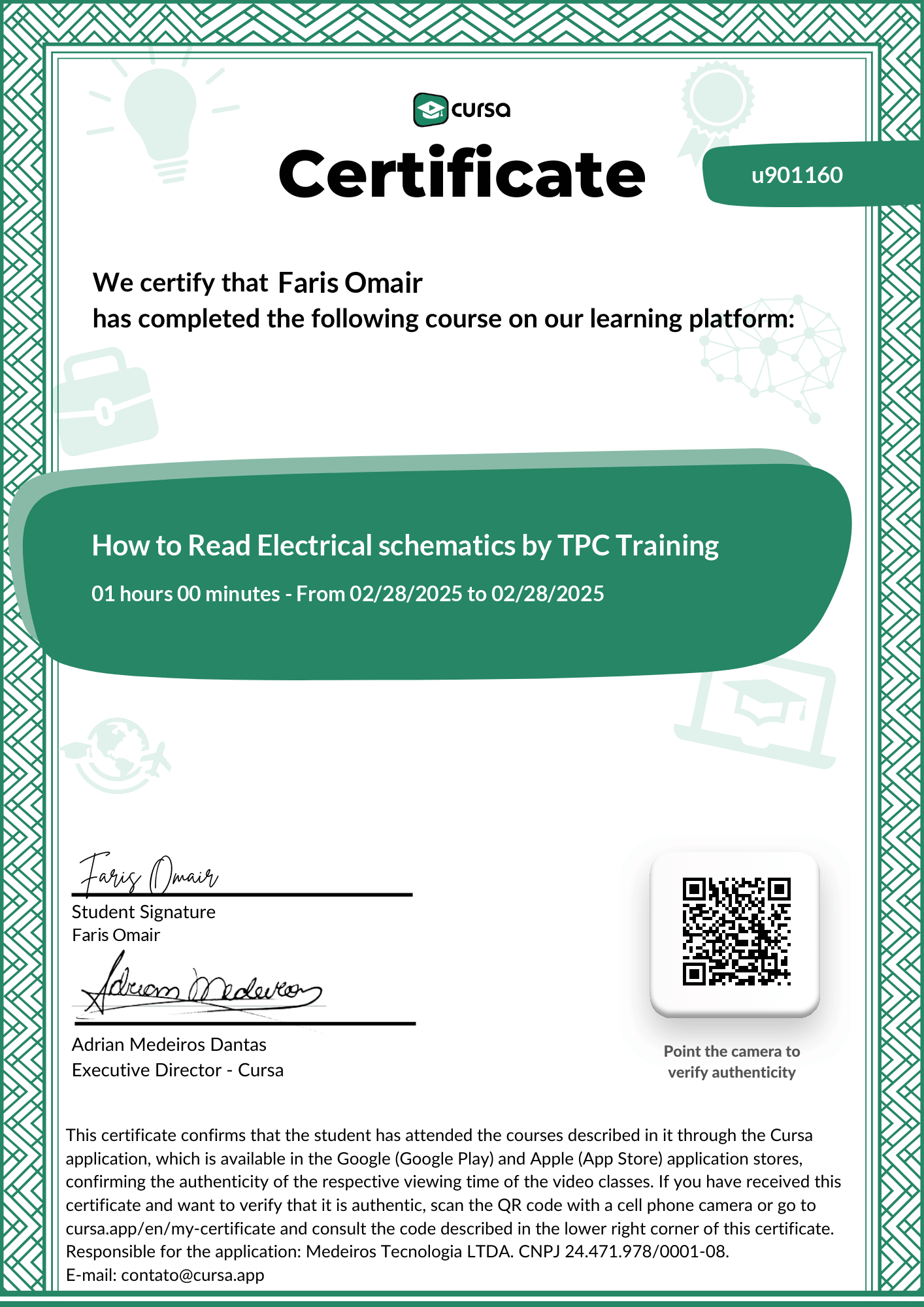 Image of my free Course Completion Certificate.
