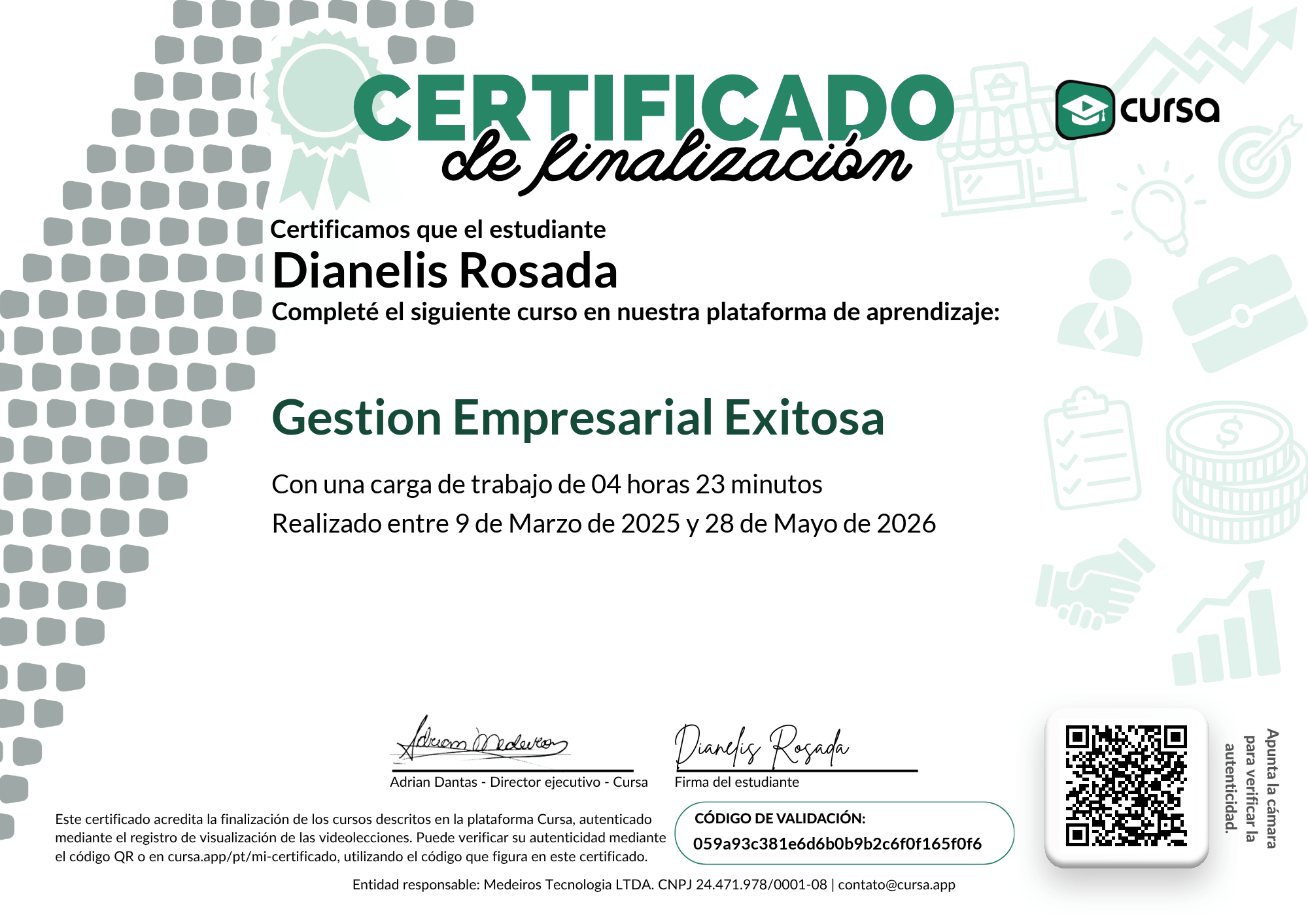 Imagen de mi Certificado de finalización del curso gratuito.