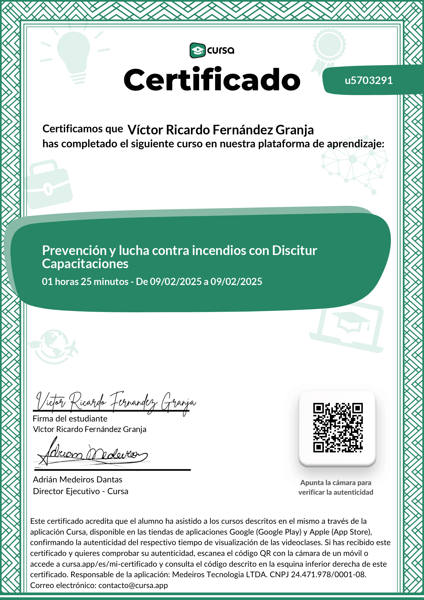 Imagen de mi Certificado de finalización del curso gratuito.
