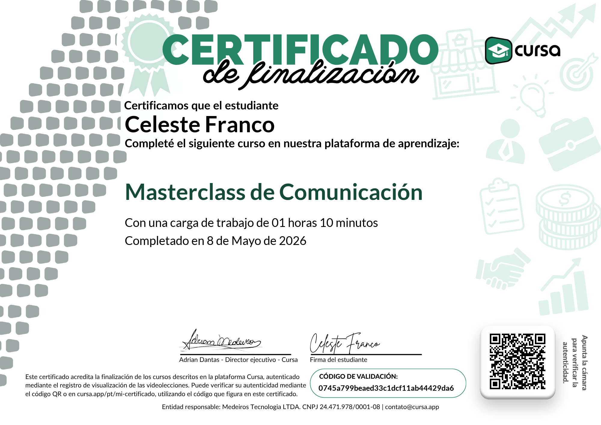 Imagen de mi Certificado de finalización del curso gratuito.