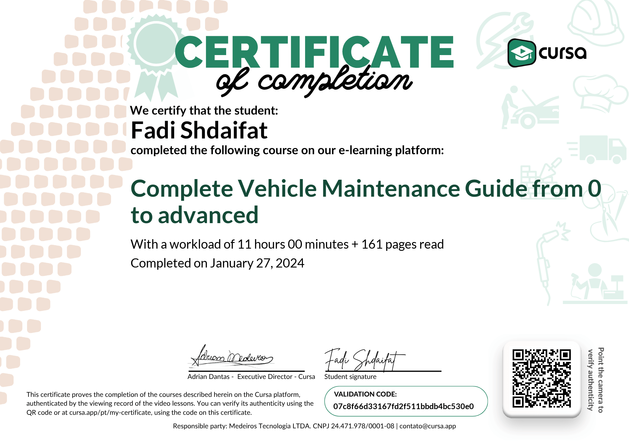Image of my free Course Completion Certificate.
