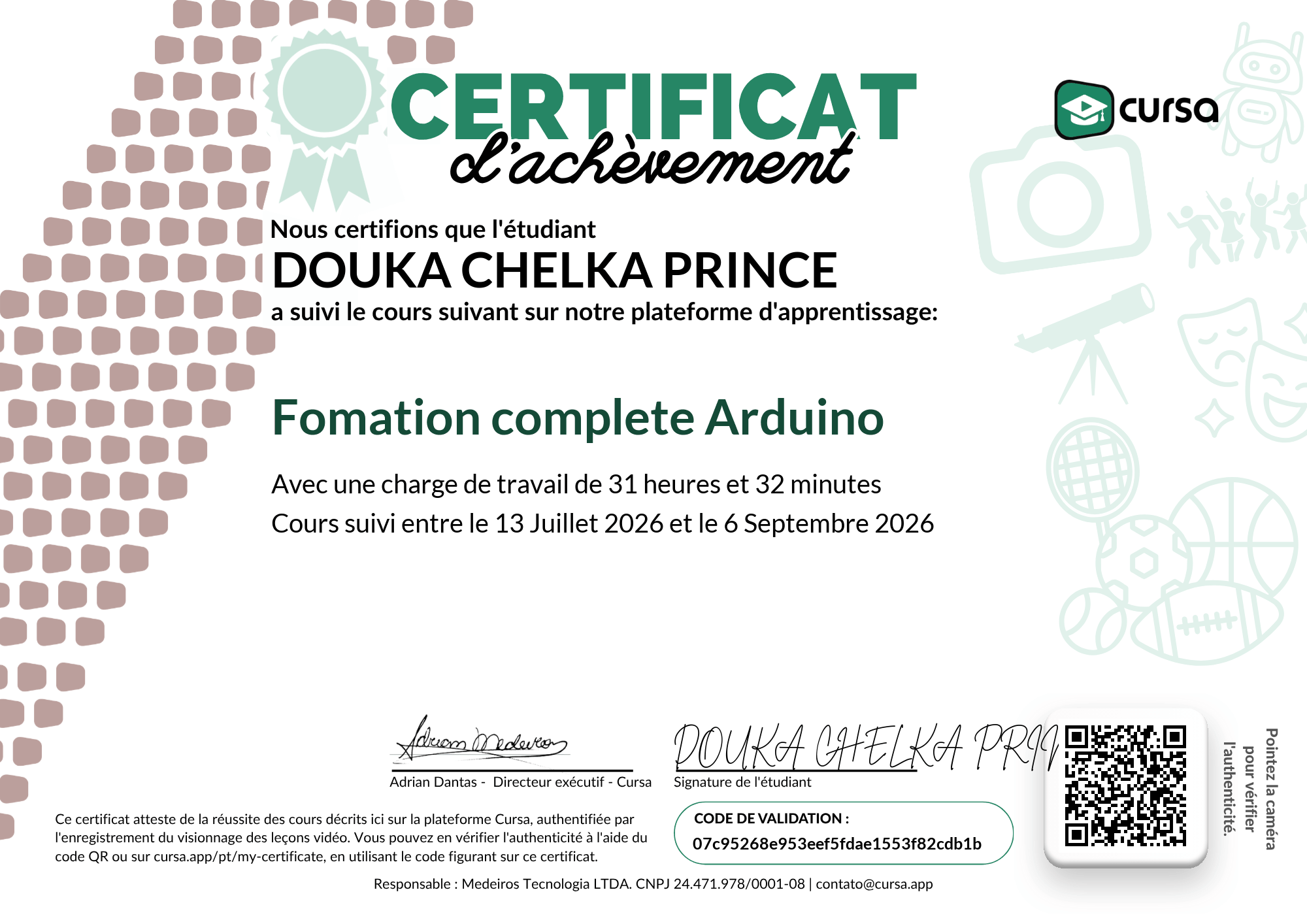 Image de mon certificat de fin de cours gratuit.