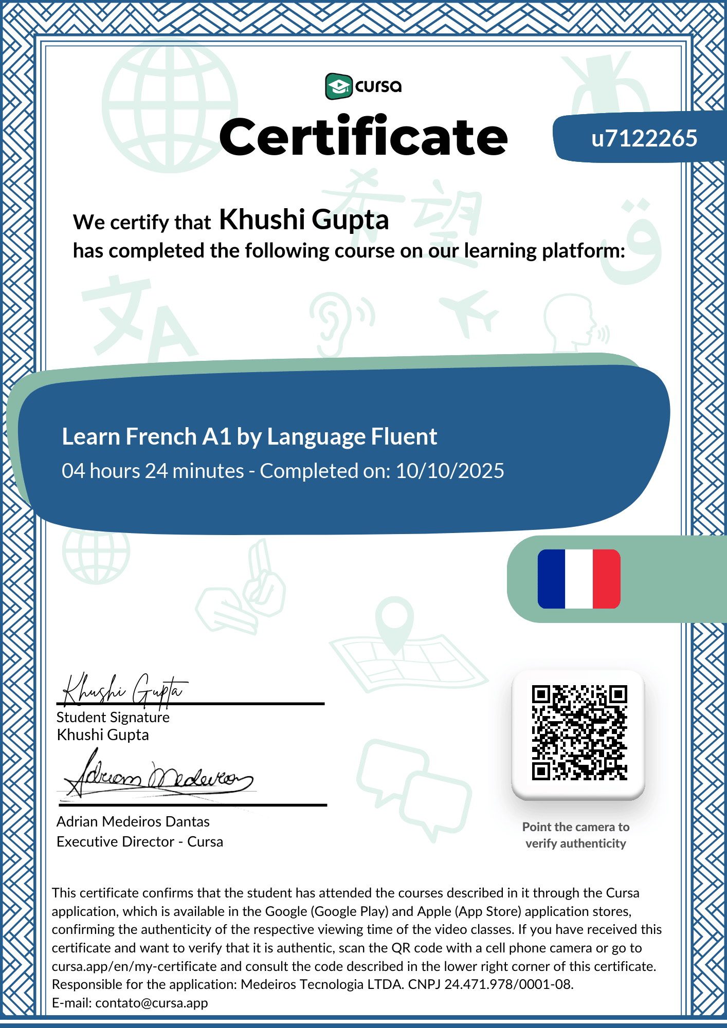 Image of my free Course Completion Certificate.