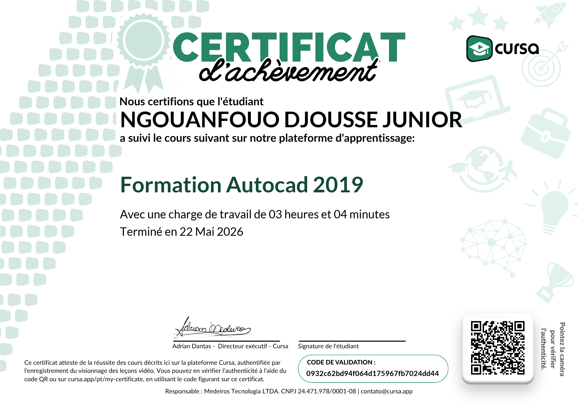 Image de mon certificat de fin de cours gratuit.