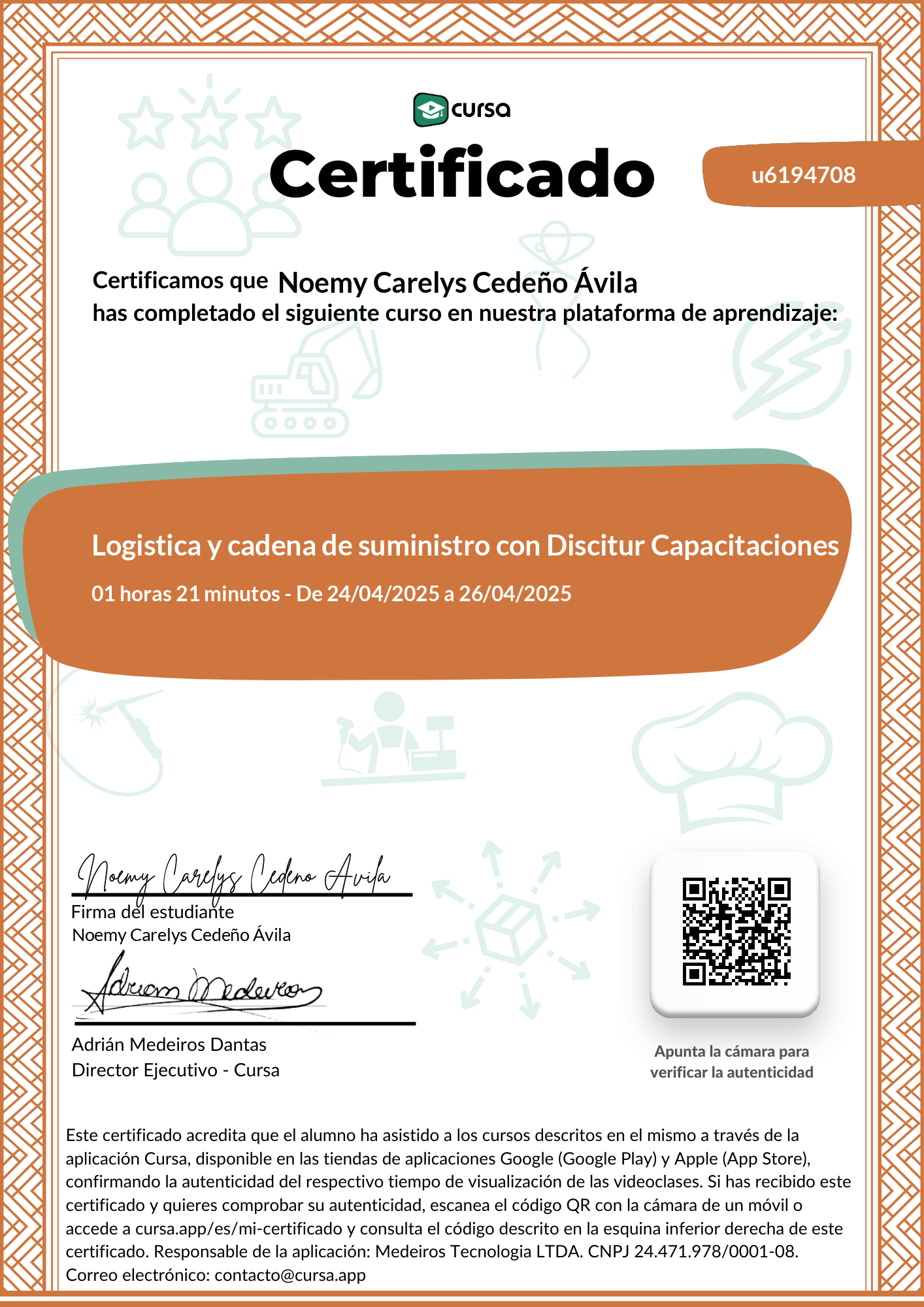 Imagen de mi Certificado de finalización del curso gratuito.