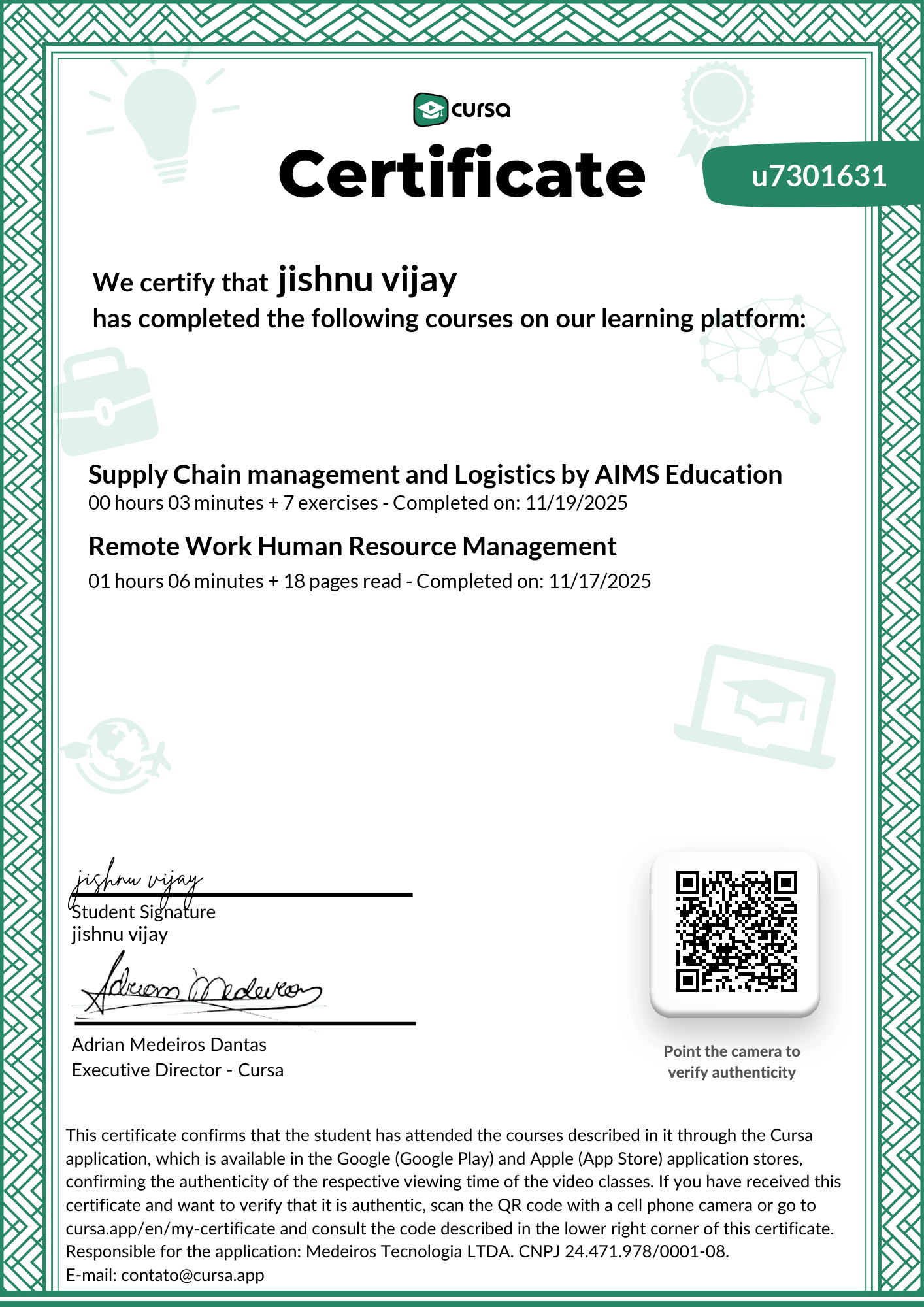 Image of my free Course Completion Certificate.