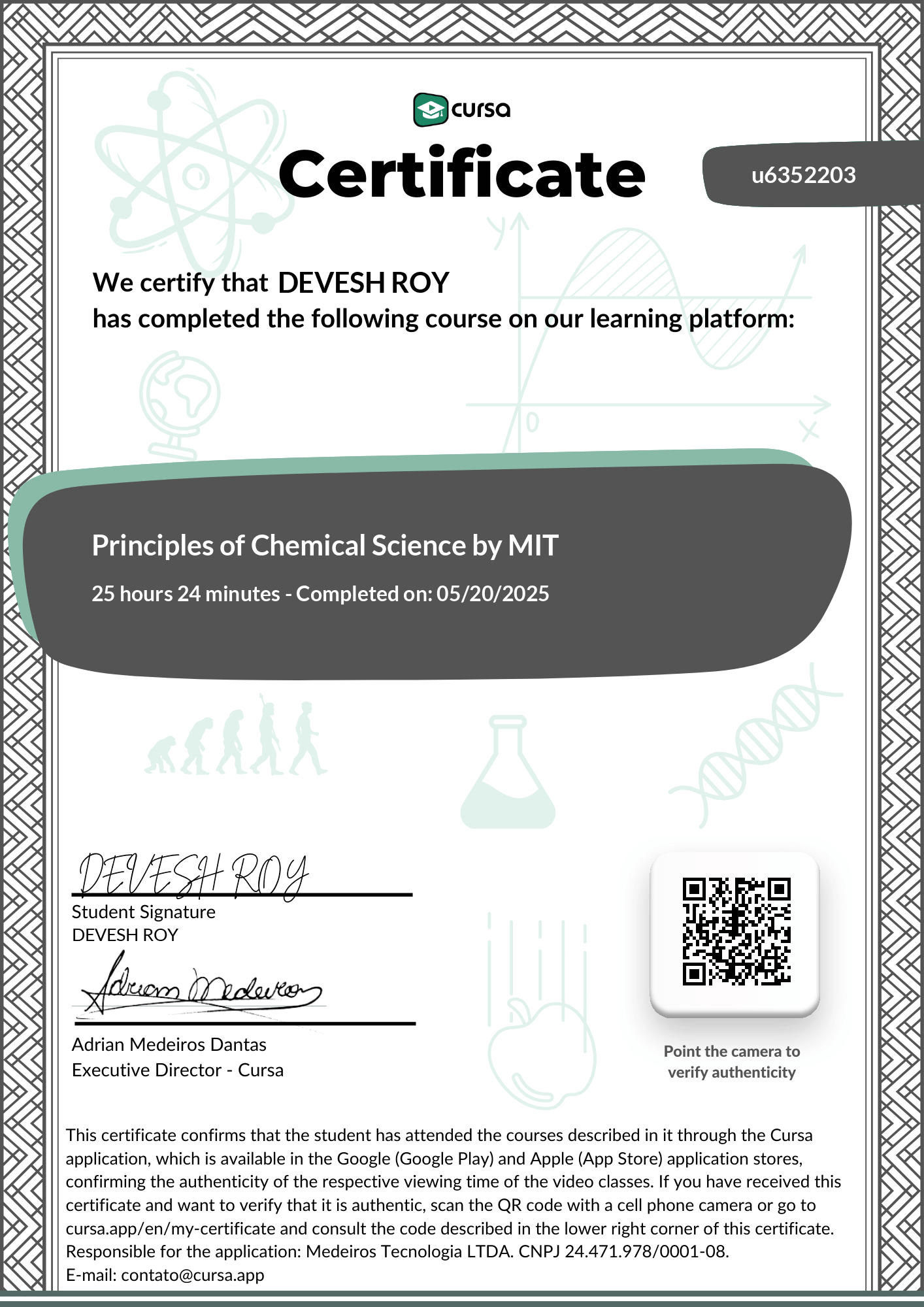 Image of my free Course Completion Certificate.