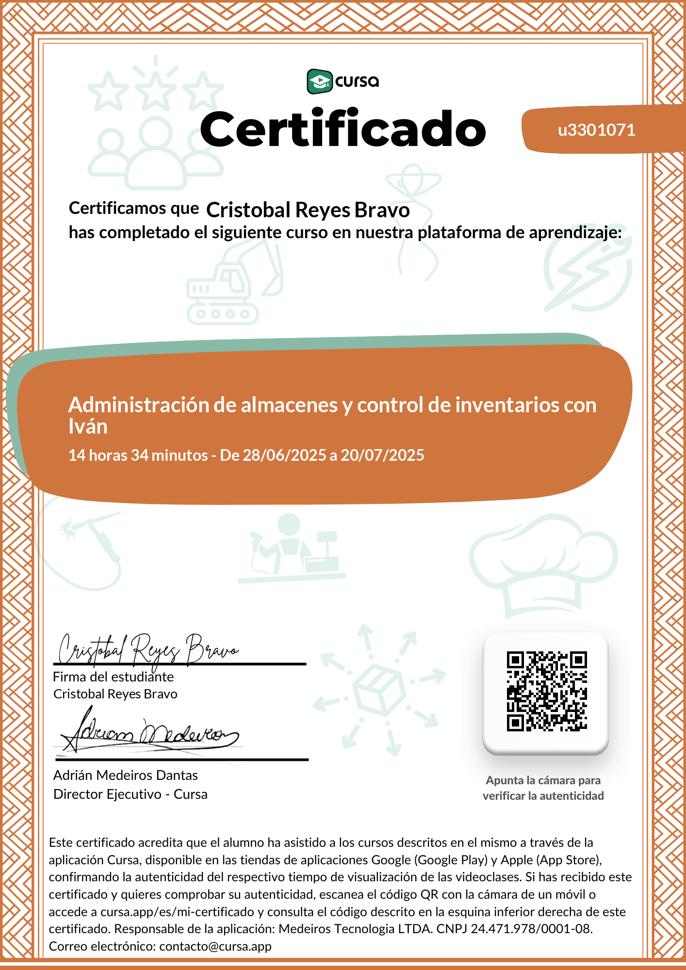 Imagen de mi Certificado de finalización del curso gratuito.