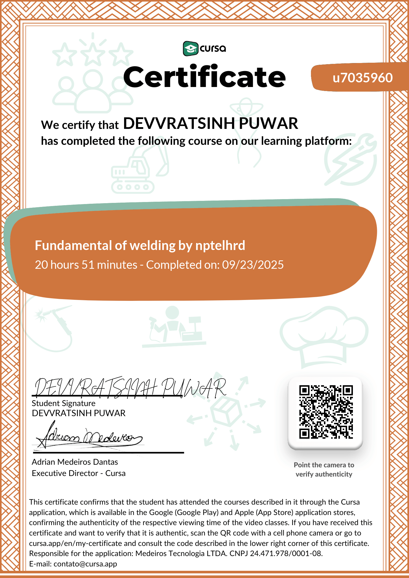 Image of my free Course Completion Certificate.