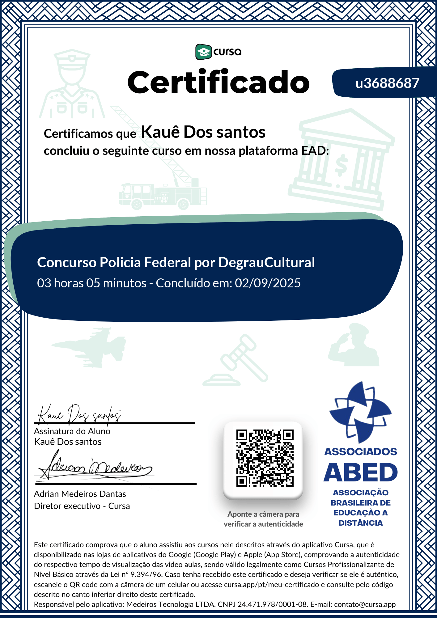 Imagem do meu Certificado gratuito de conclusão de curso.
