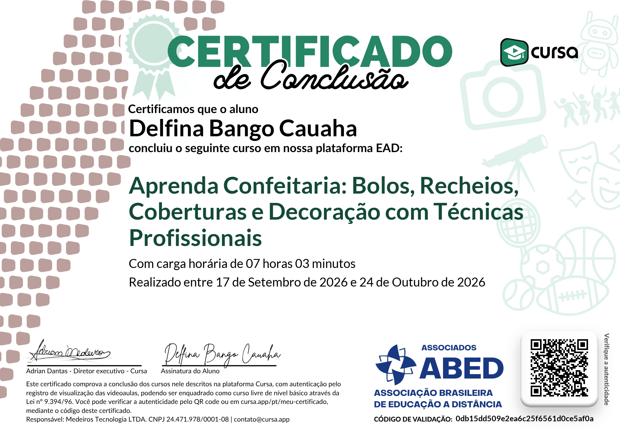 Imagem do meu Certificado gratuito de conclusão de curso.