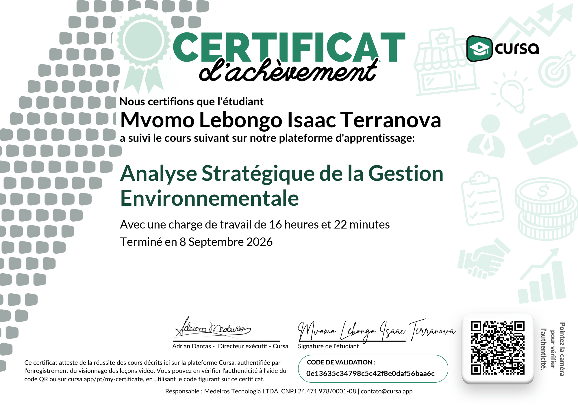 Image de mon certificat de fin de cours gratuit.