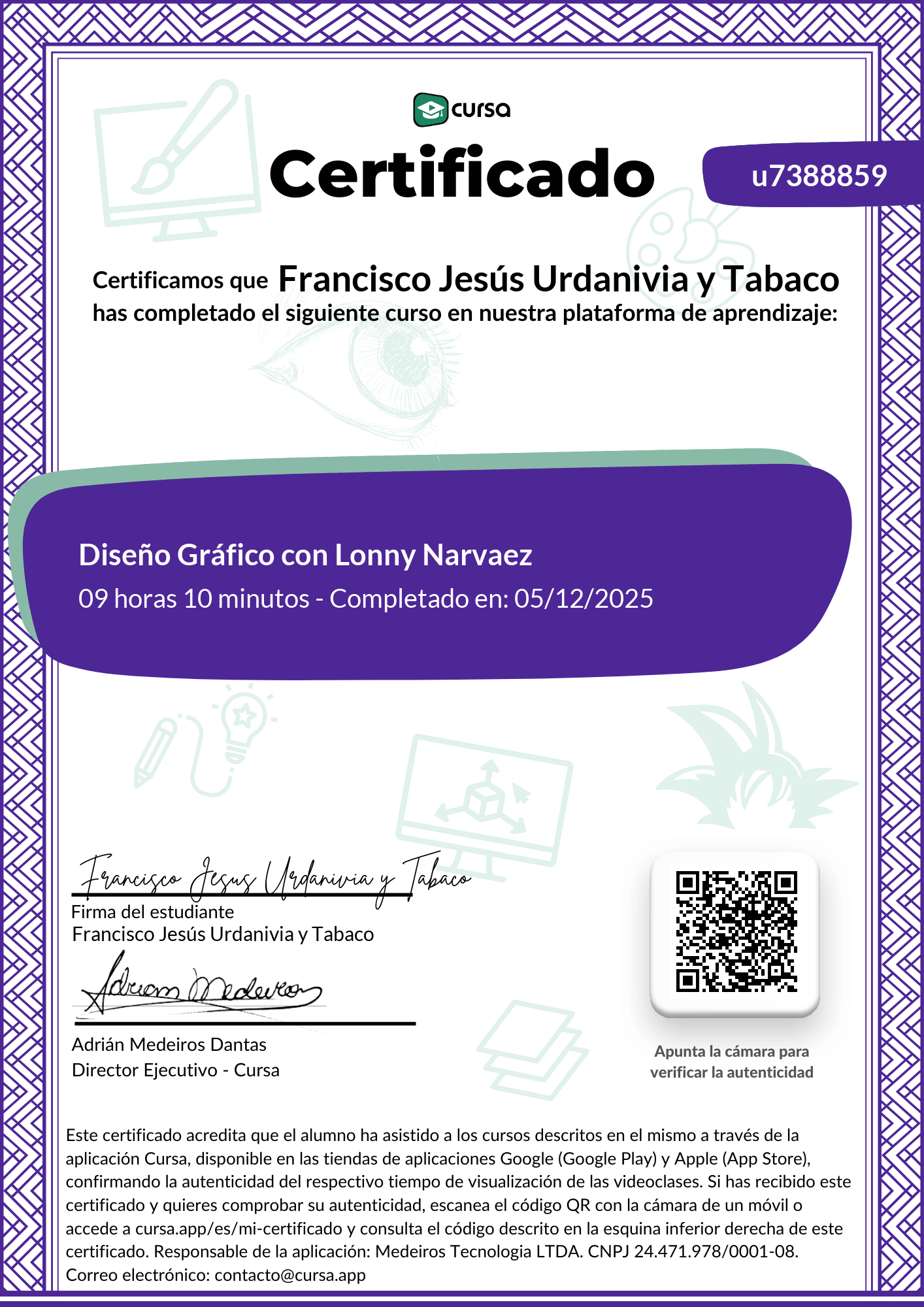 Imagen de mi Certificado de finalización del curso gratuito.