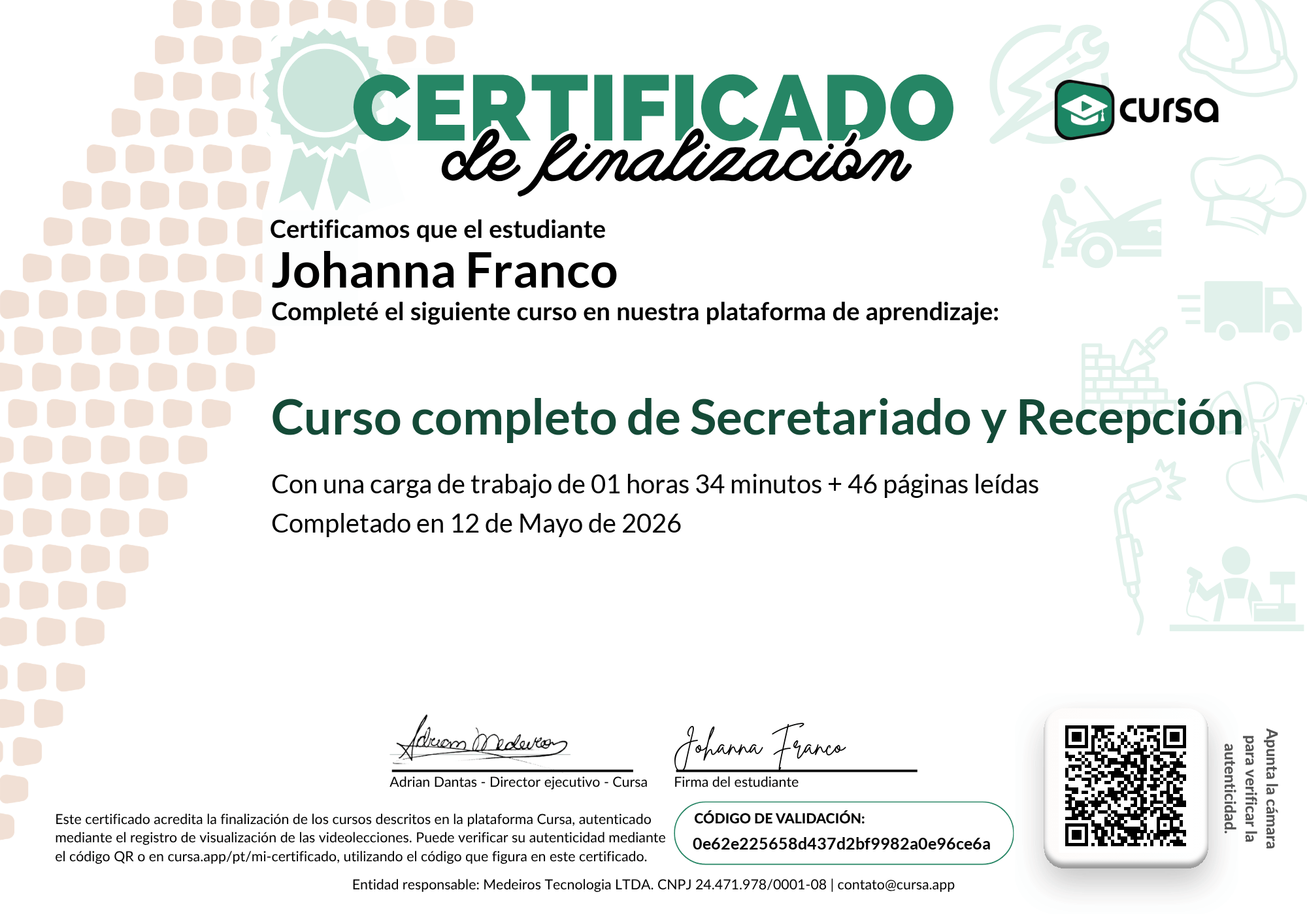 Imagen de mi Certificado de finalización del curso gratuito.