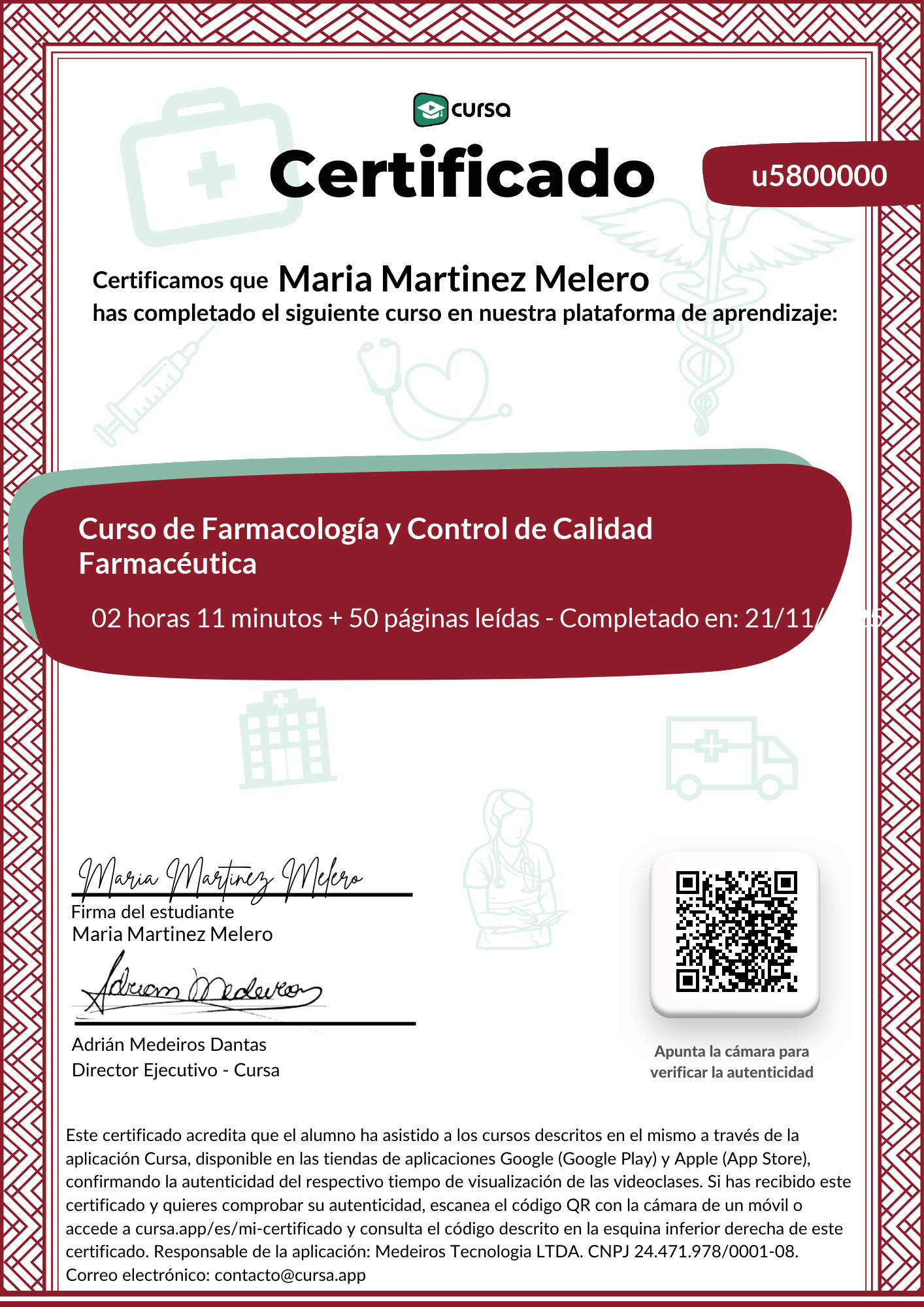 Imagen de mi Certificado de finalización del curso gratuito.