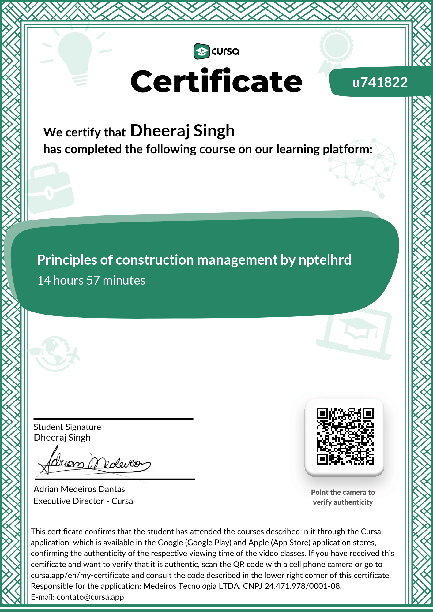 Image of my free Course Completion Certificate.