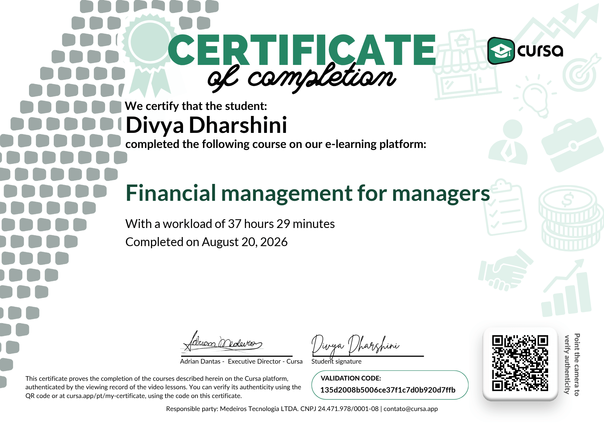 Image of my free Course Completion Certificate.