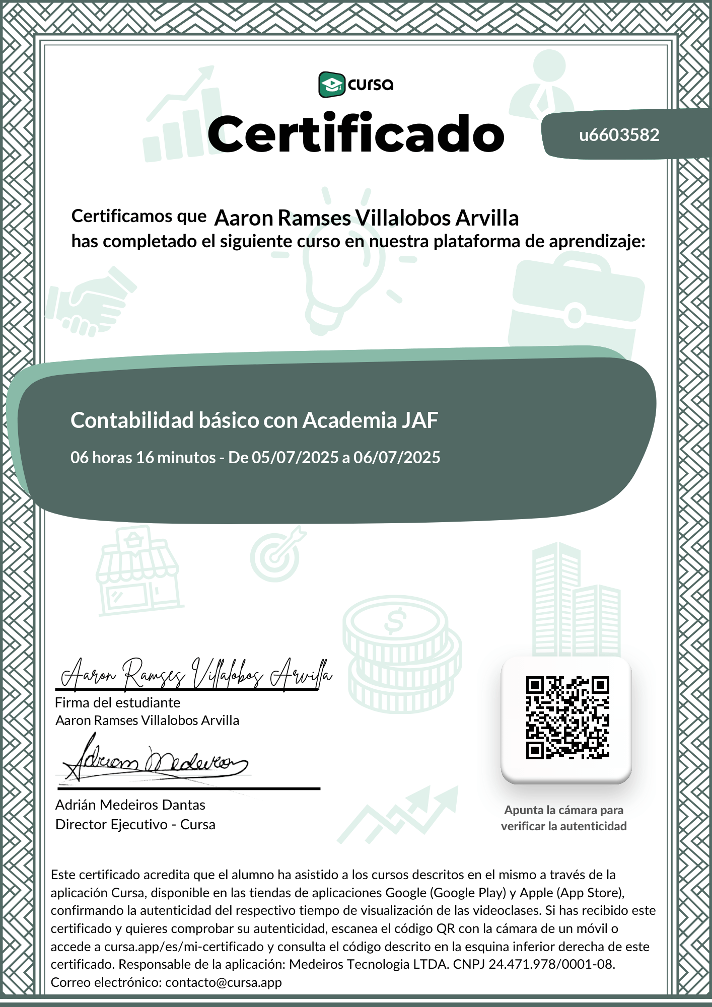 Imagen de mi Certificado de finalización del curso gratuito.