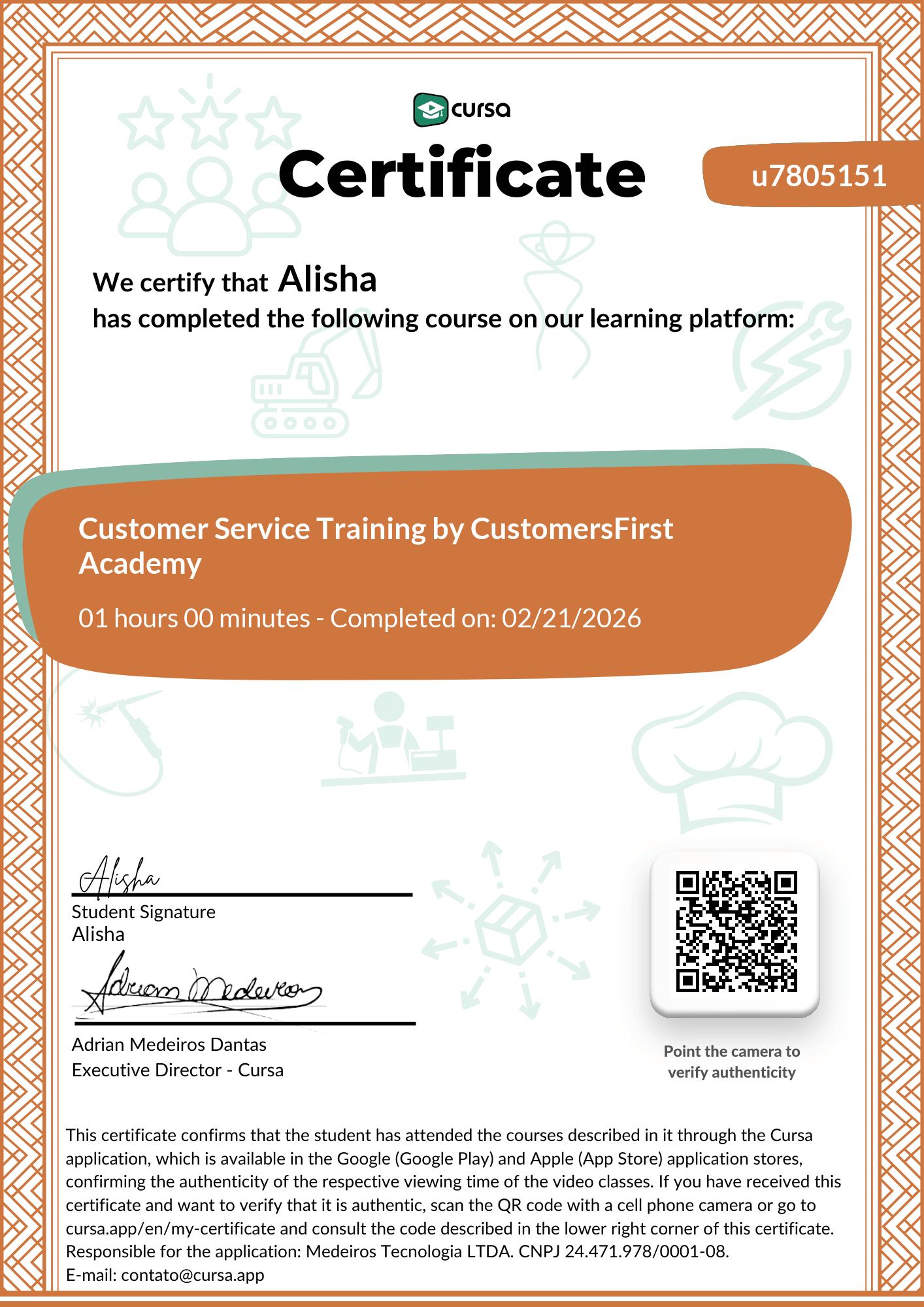 Image of my free Course Completion Certificate.
