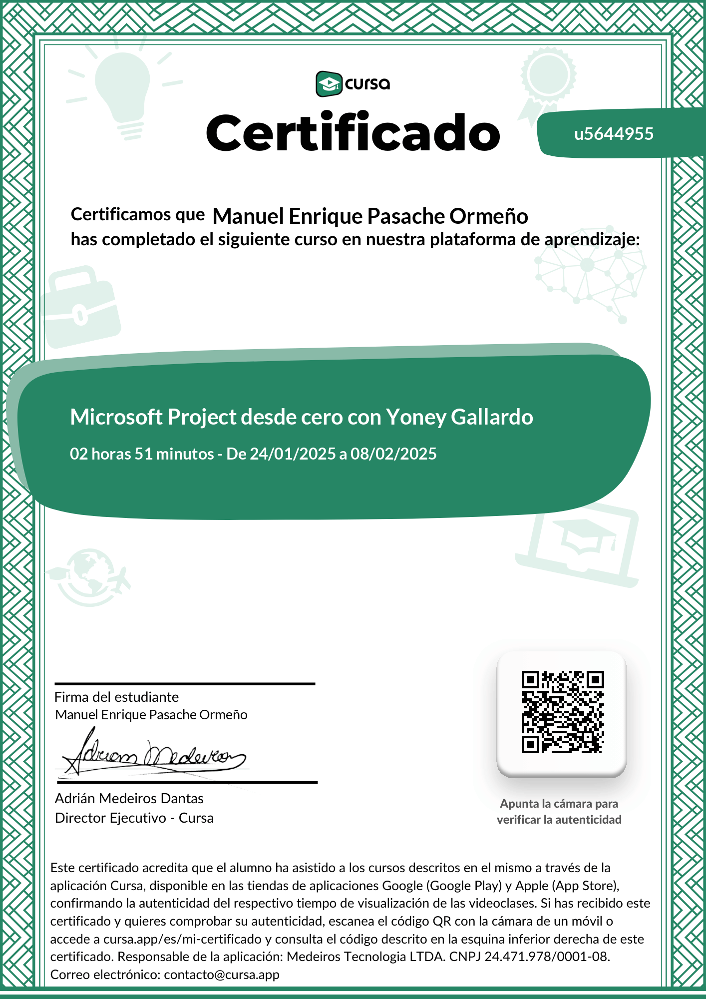 Imagen de mi Certificado de finalización del curso gratuito.
