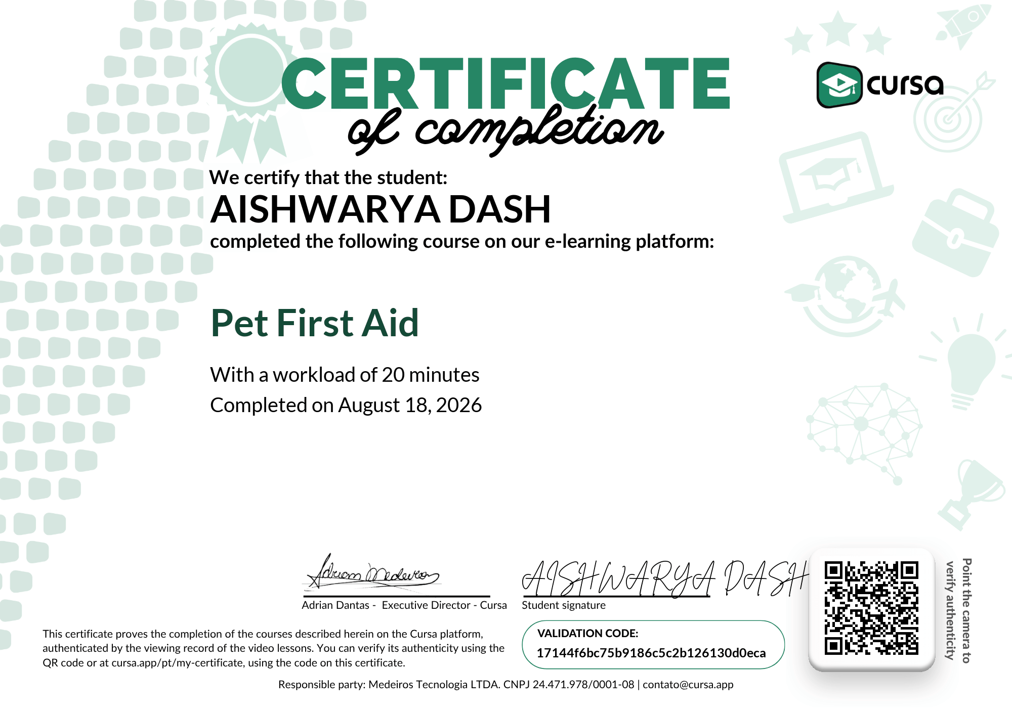 Image of my free Course Completion Certificate.