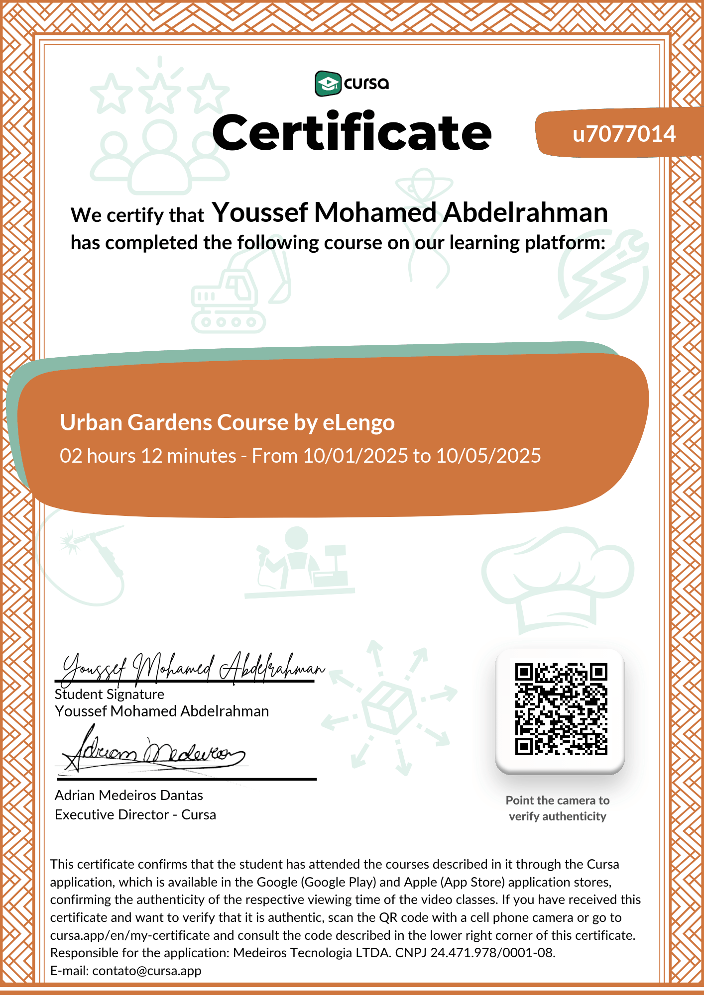 Image of my free Course Completion Certificate.