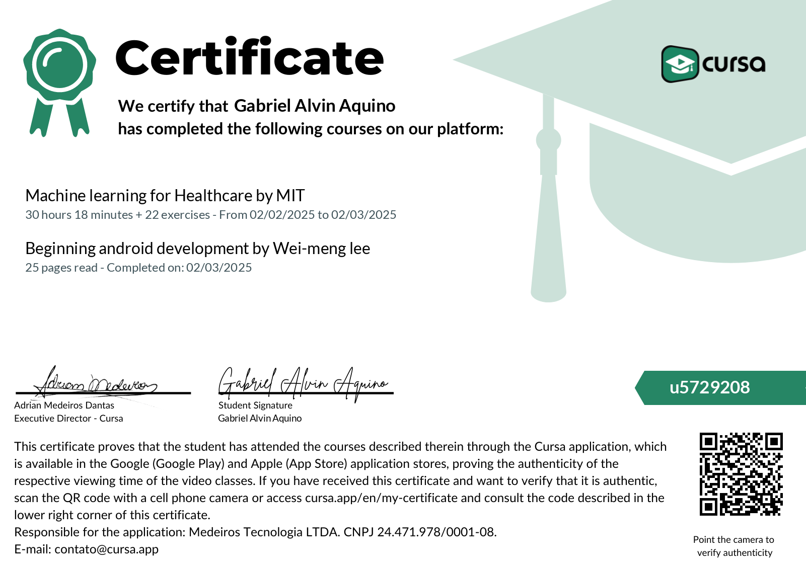 Image of my free Course Completion Certificate.