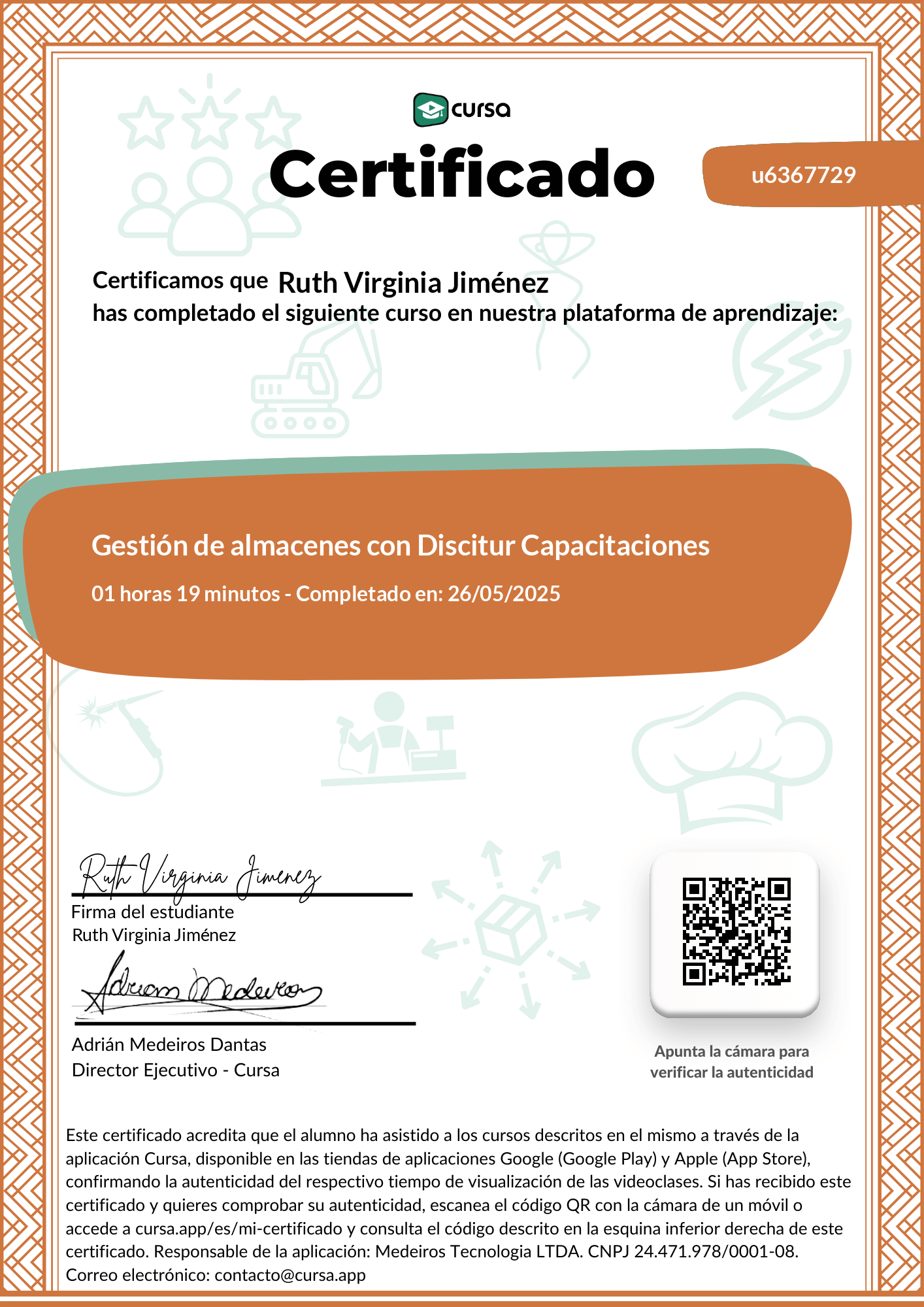 Imagen de mi Certificado de finalización del curso gratuito.