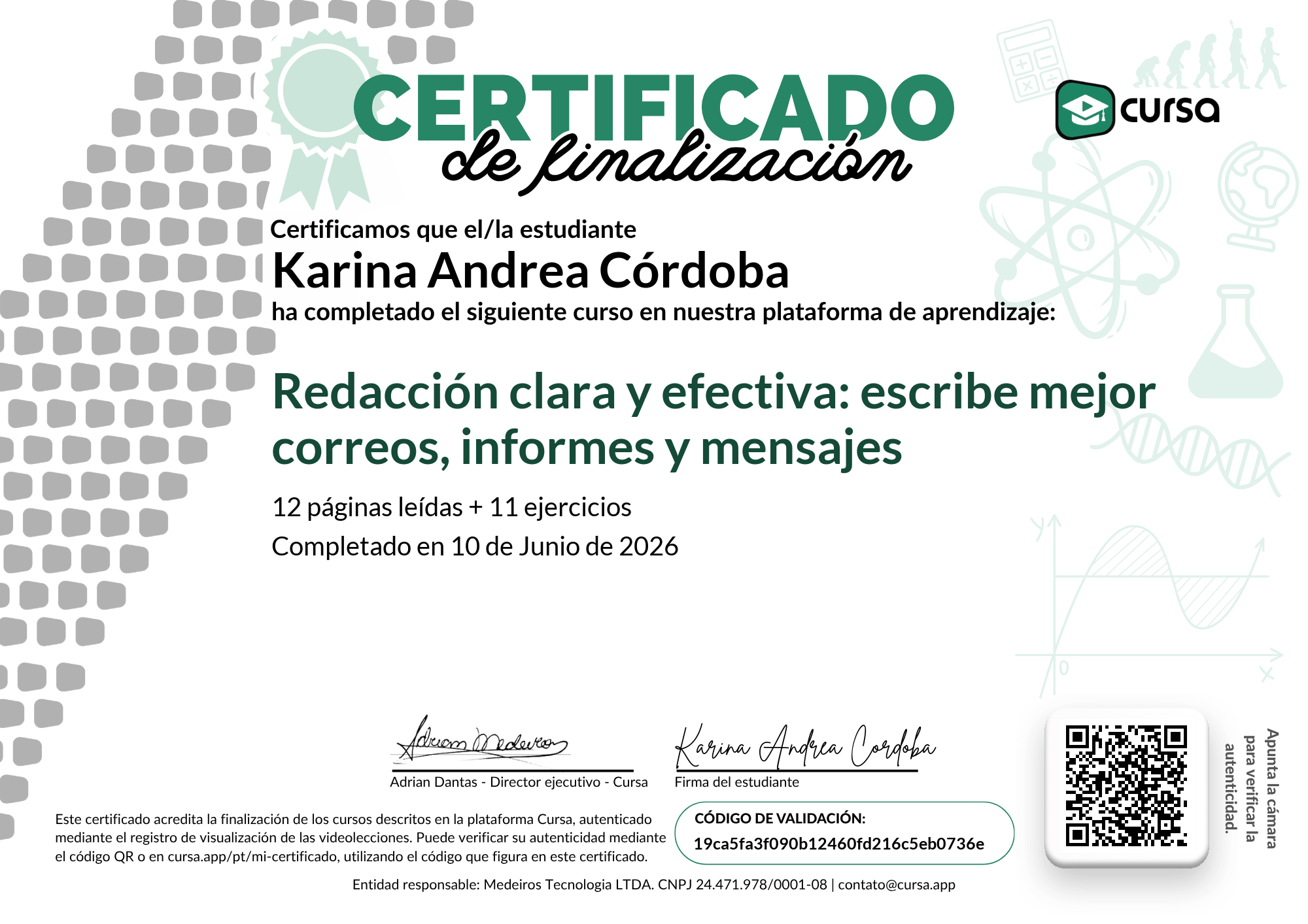 Imagen de mi Certificado de finalización del curso gratuito.