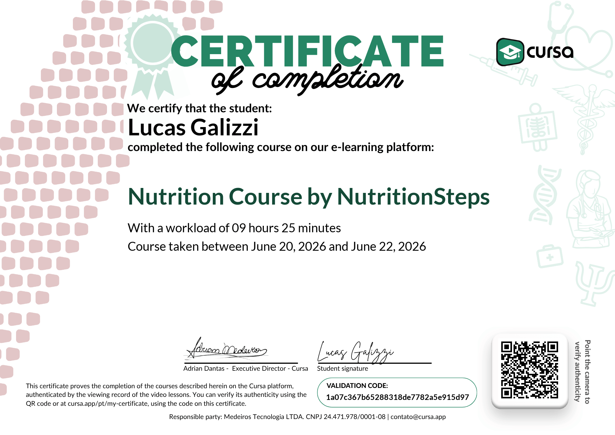 Image of my free Course Completion Certificate.