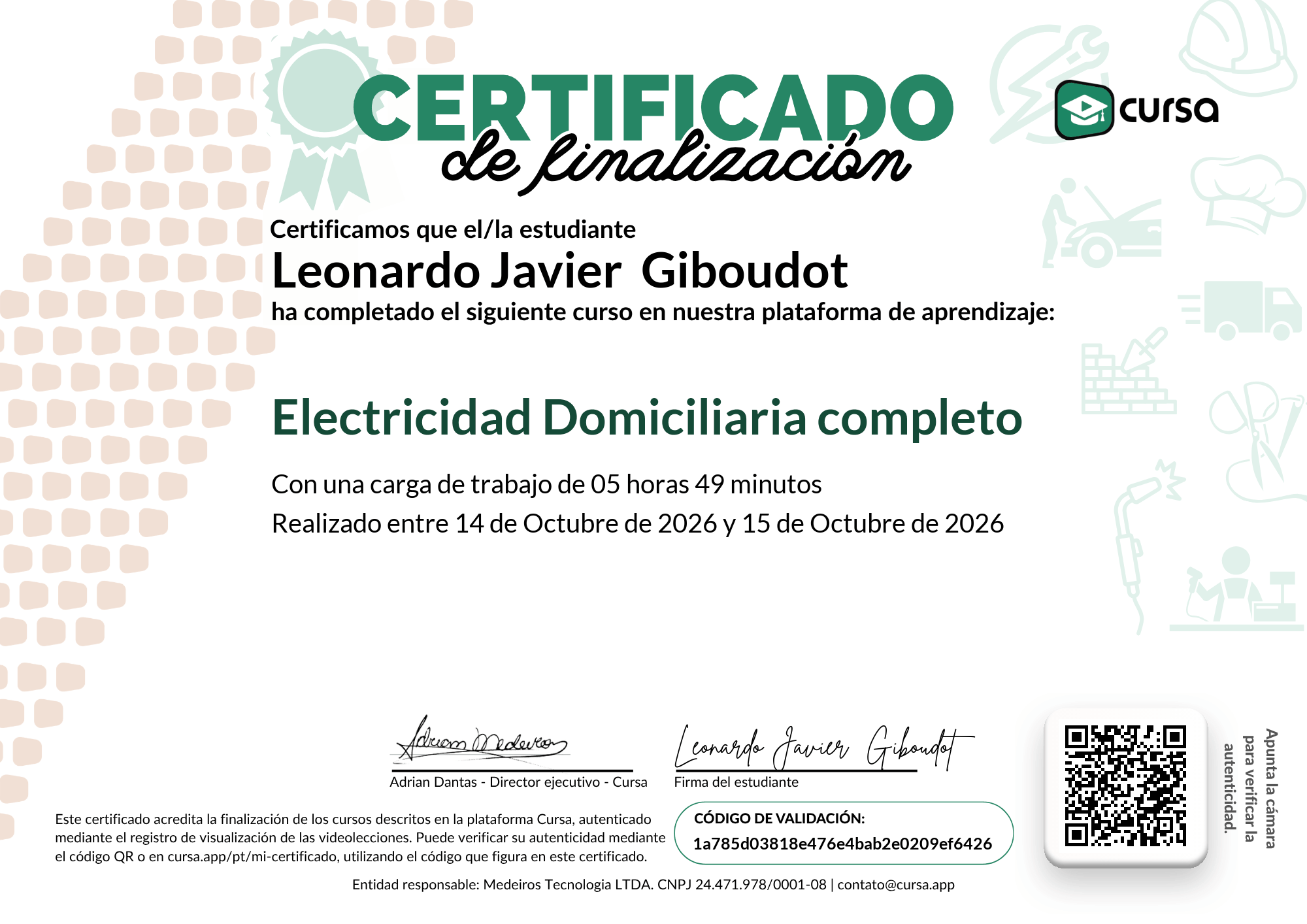Imagen de mi Certificado de finalización del curso gratuito.