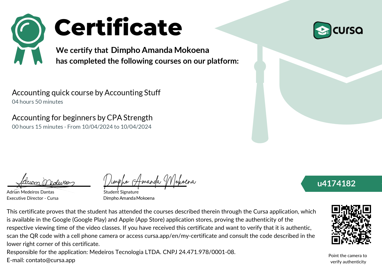 Image of my free Course Completion Certificate.