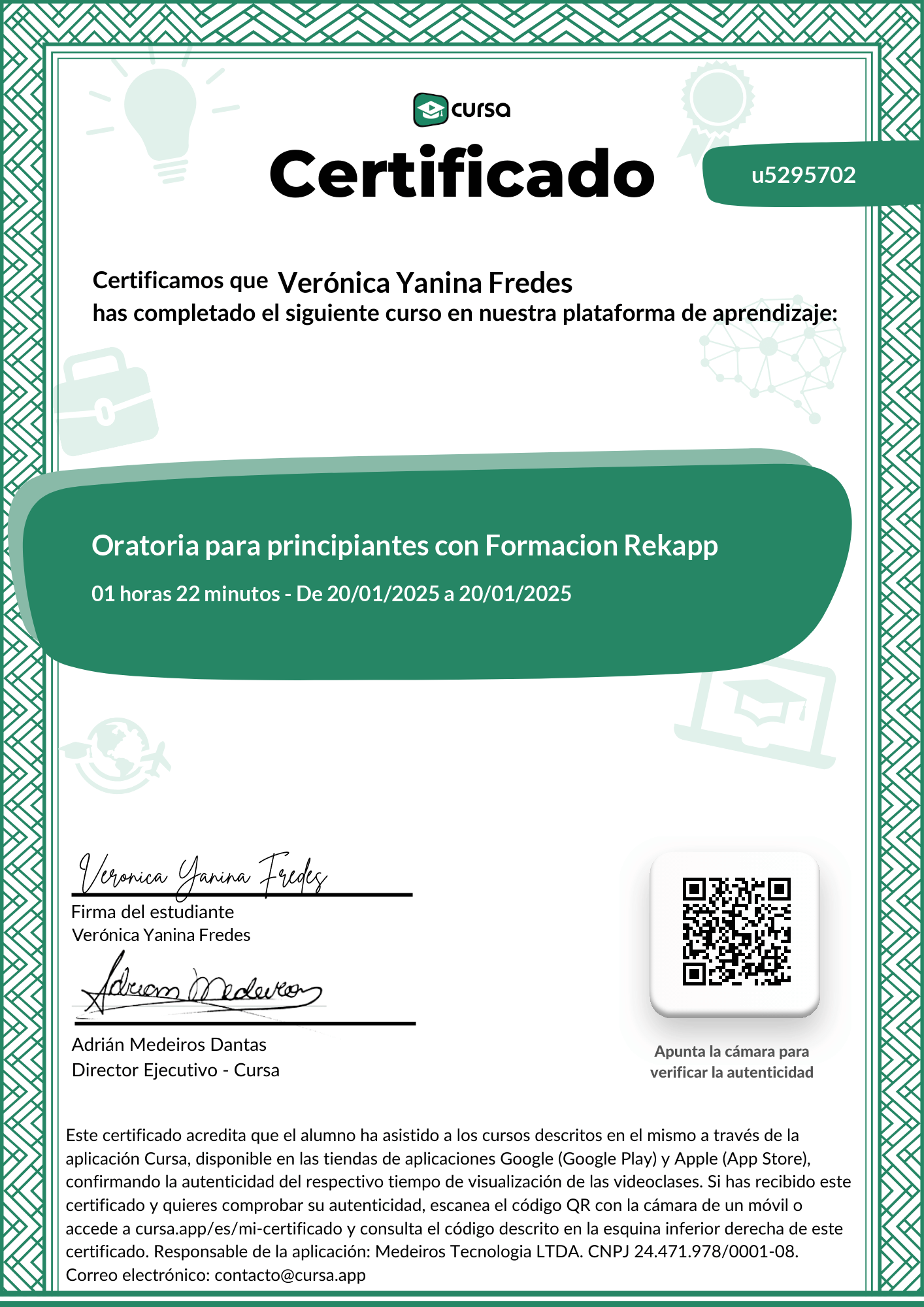 Imagen de mi Certificado de finalización del curso gratuito.