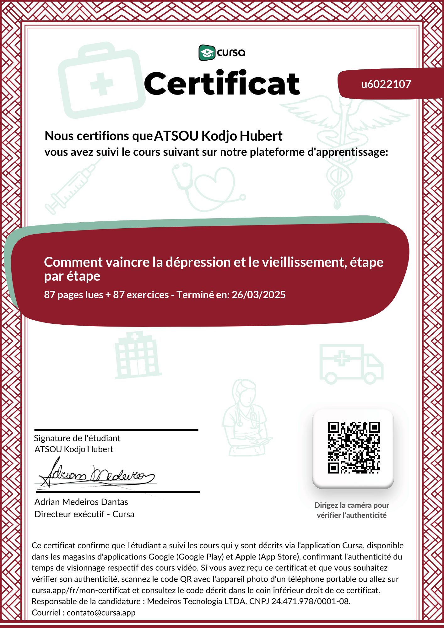 Image de mon certificat de fin de cours gratuit.