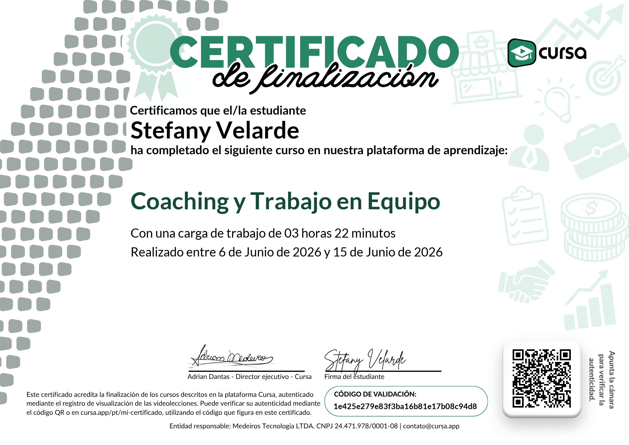 Imagen de mi Certificado de finalización del curso gratuito.