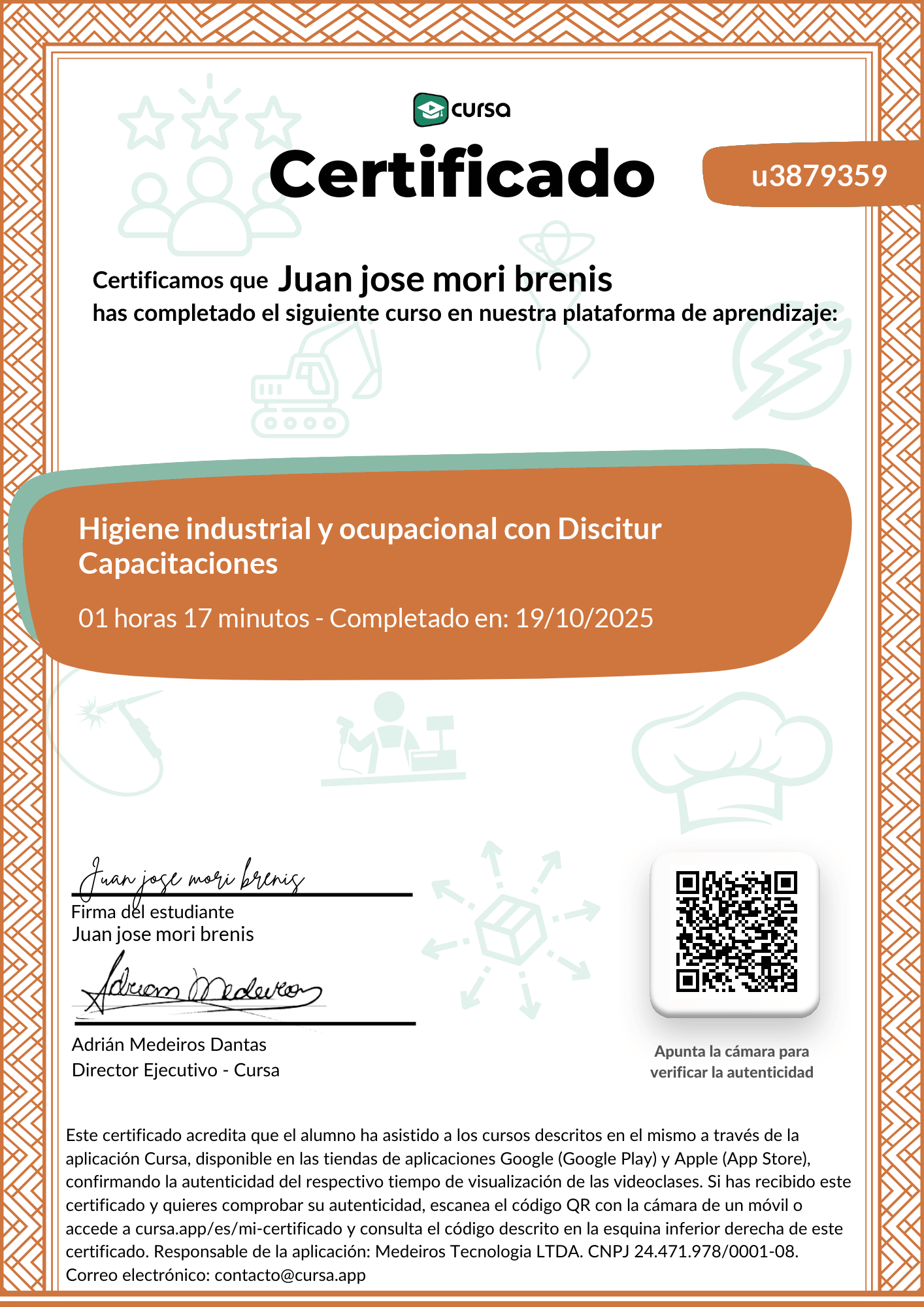 Imagen de mi Certificado de finalización del curso gratuito.