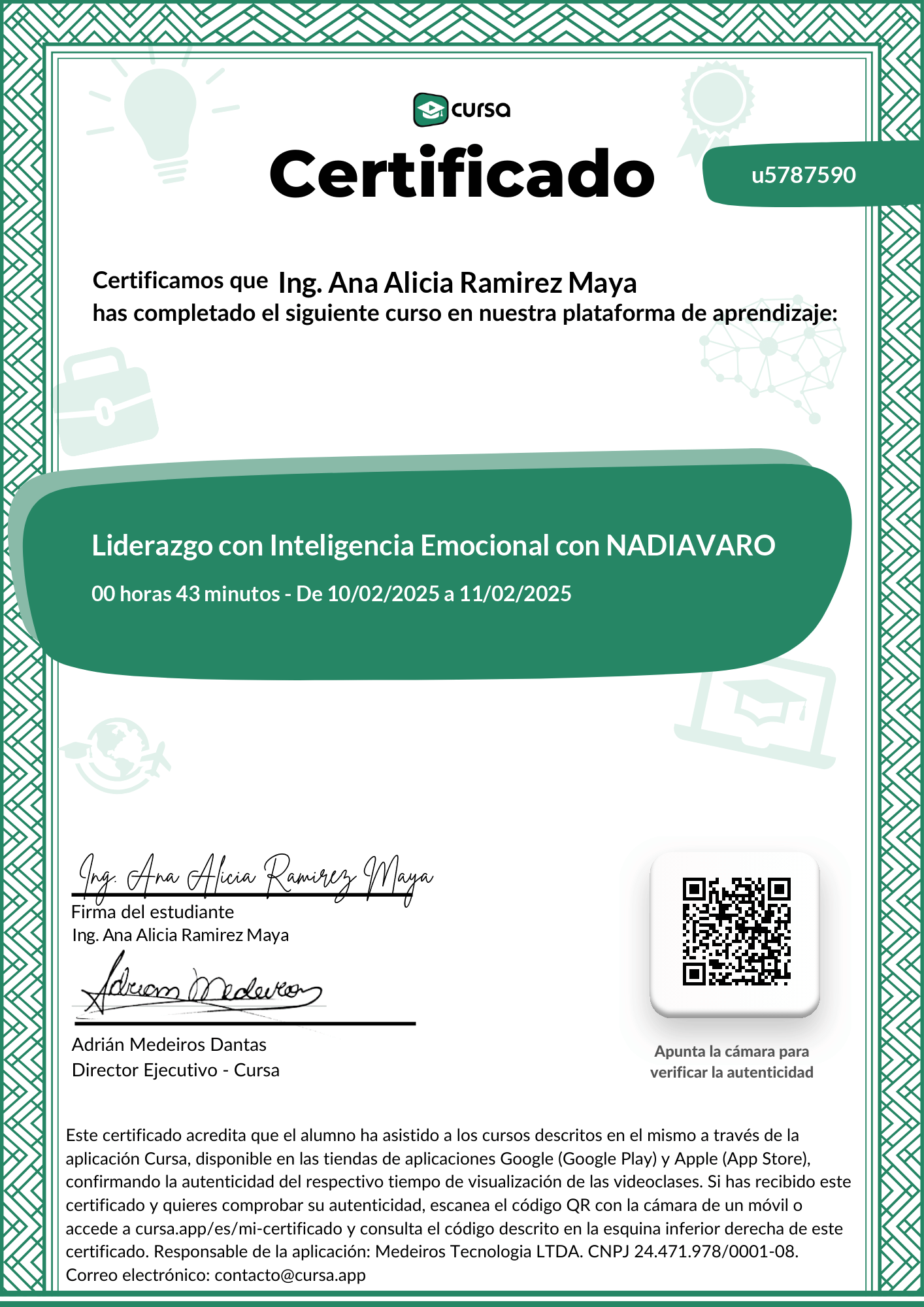 Imagen de mi Certificado de finalización del curso gratuito.
