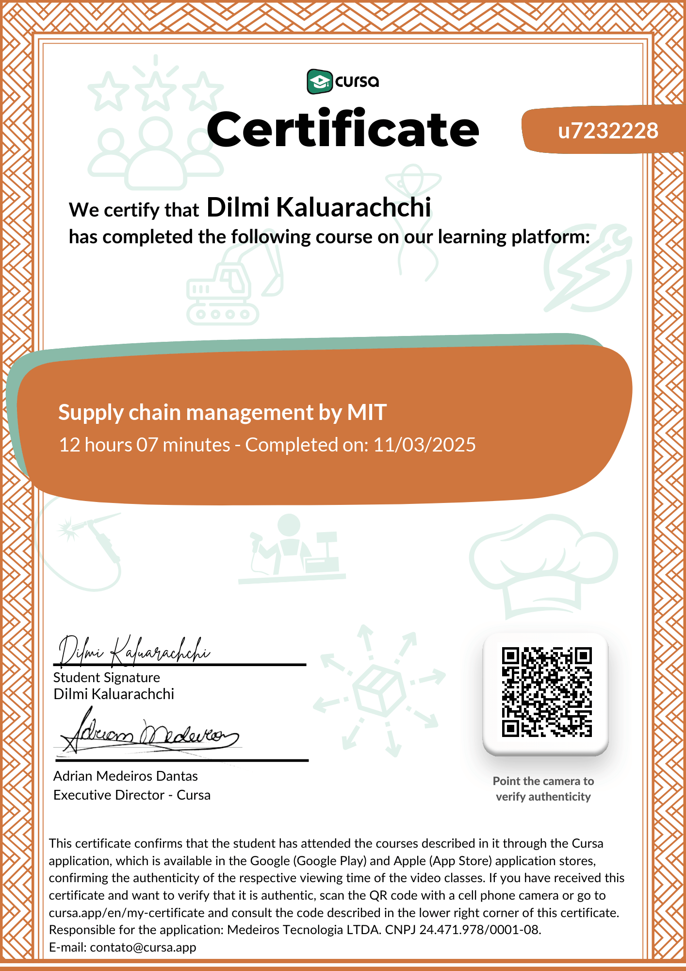 Image of my free Course Completion Certificate.