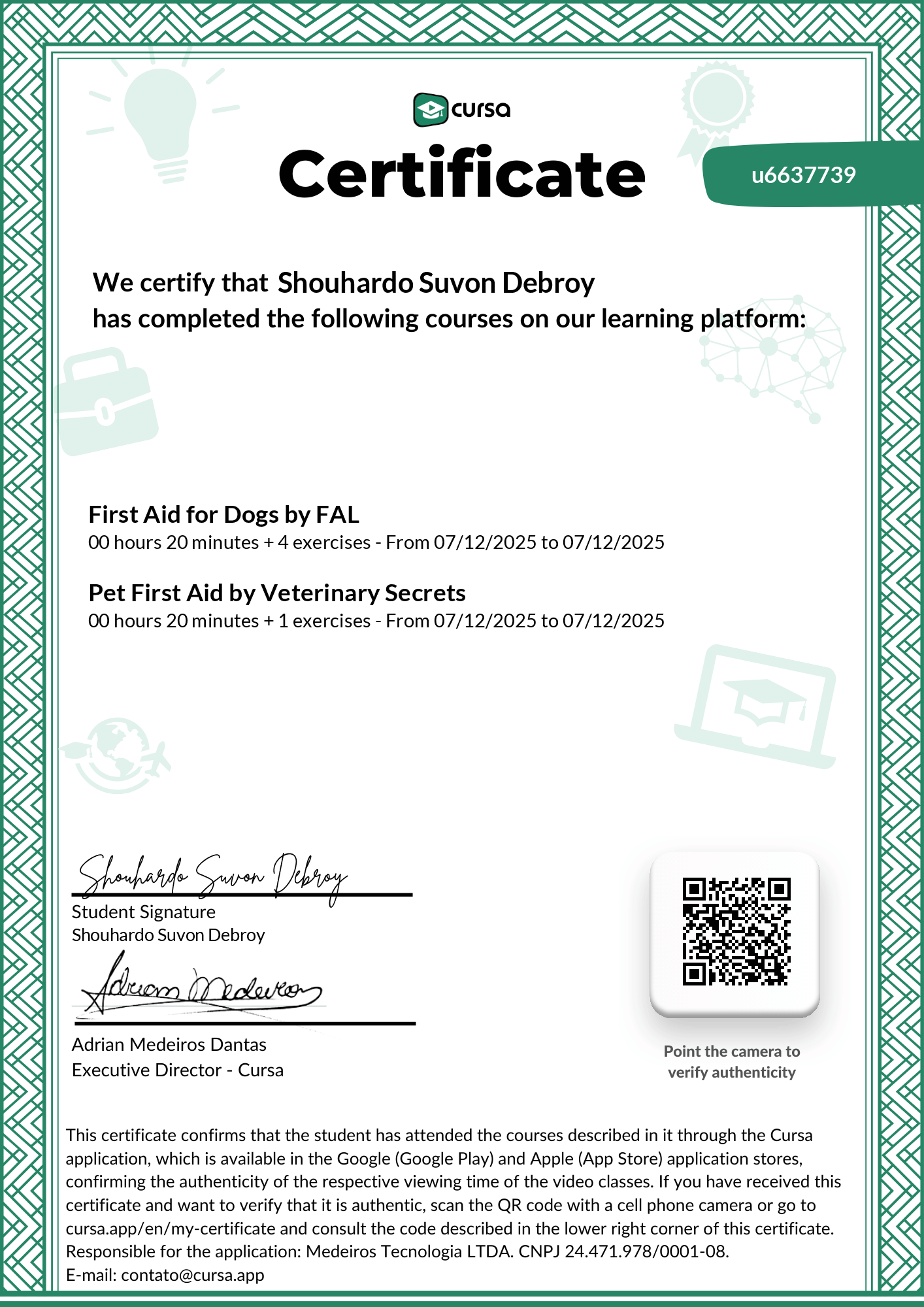 Image of my free Course Completion Certificate.