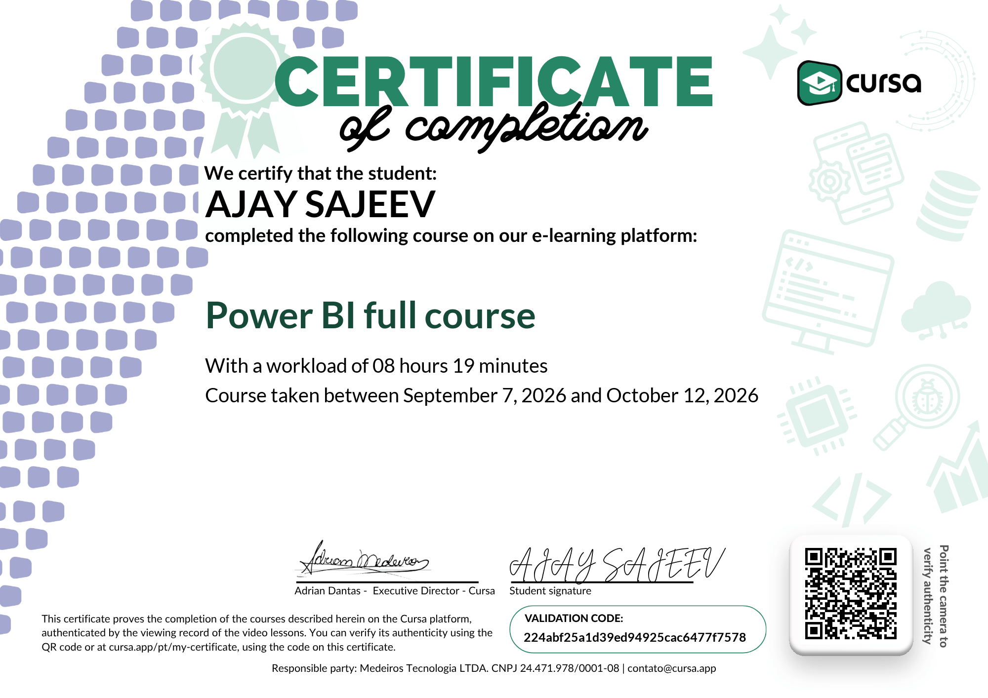 Image of my free Course Completion Certificate.