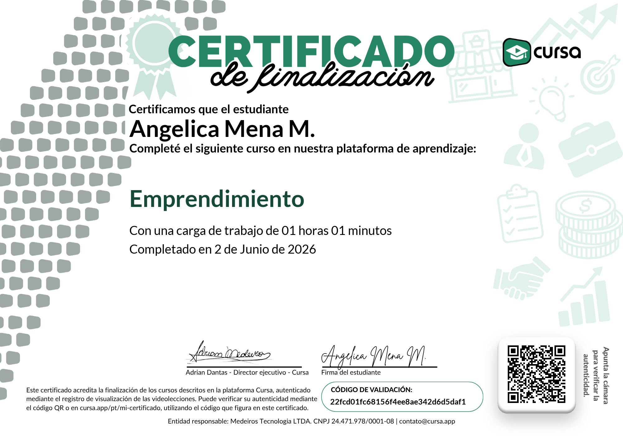Imagen de mi Certificado de finalización del curso gratuito.