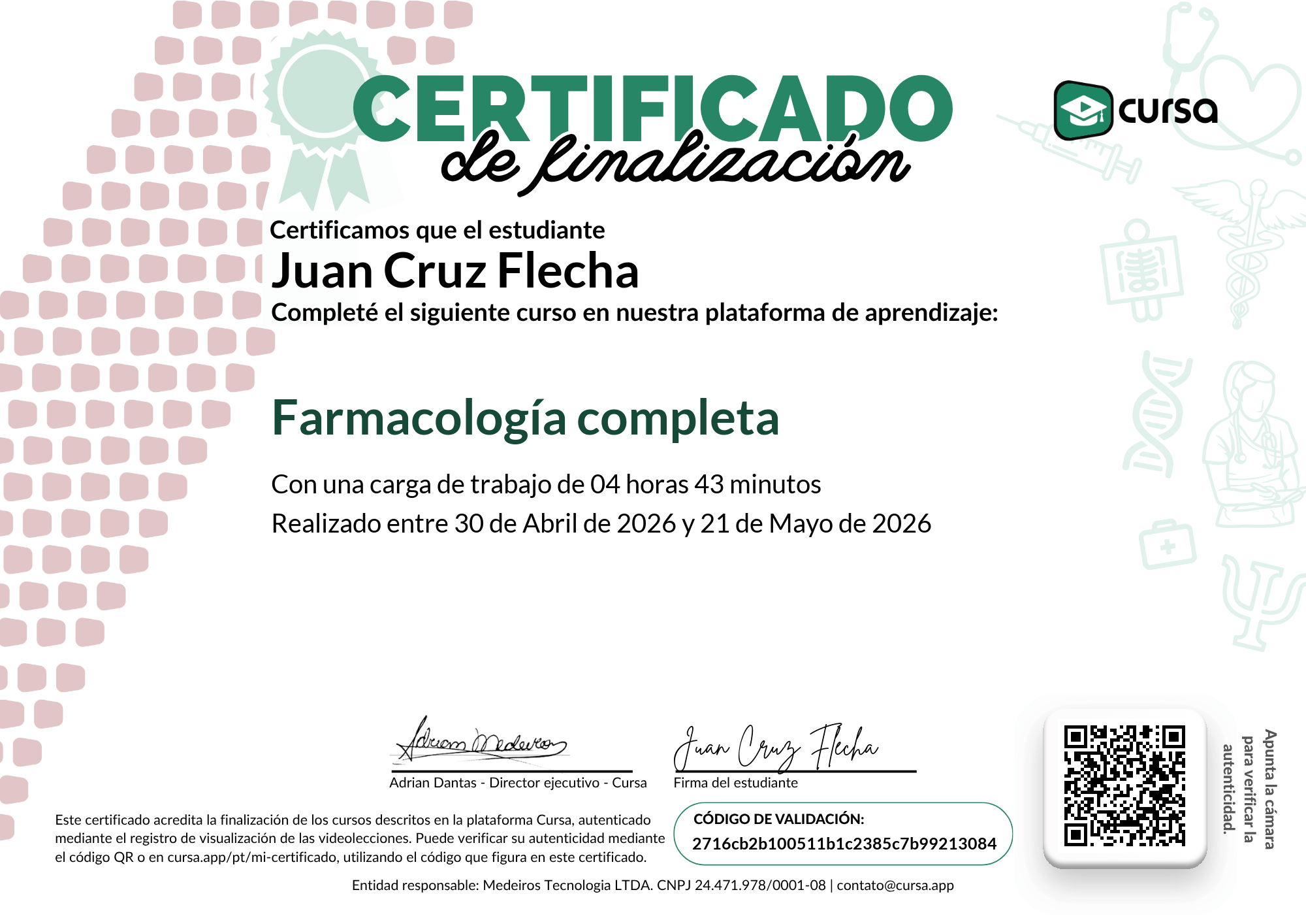 Imagen de mi Certificado de finalización del curso gratuito.