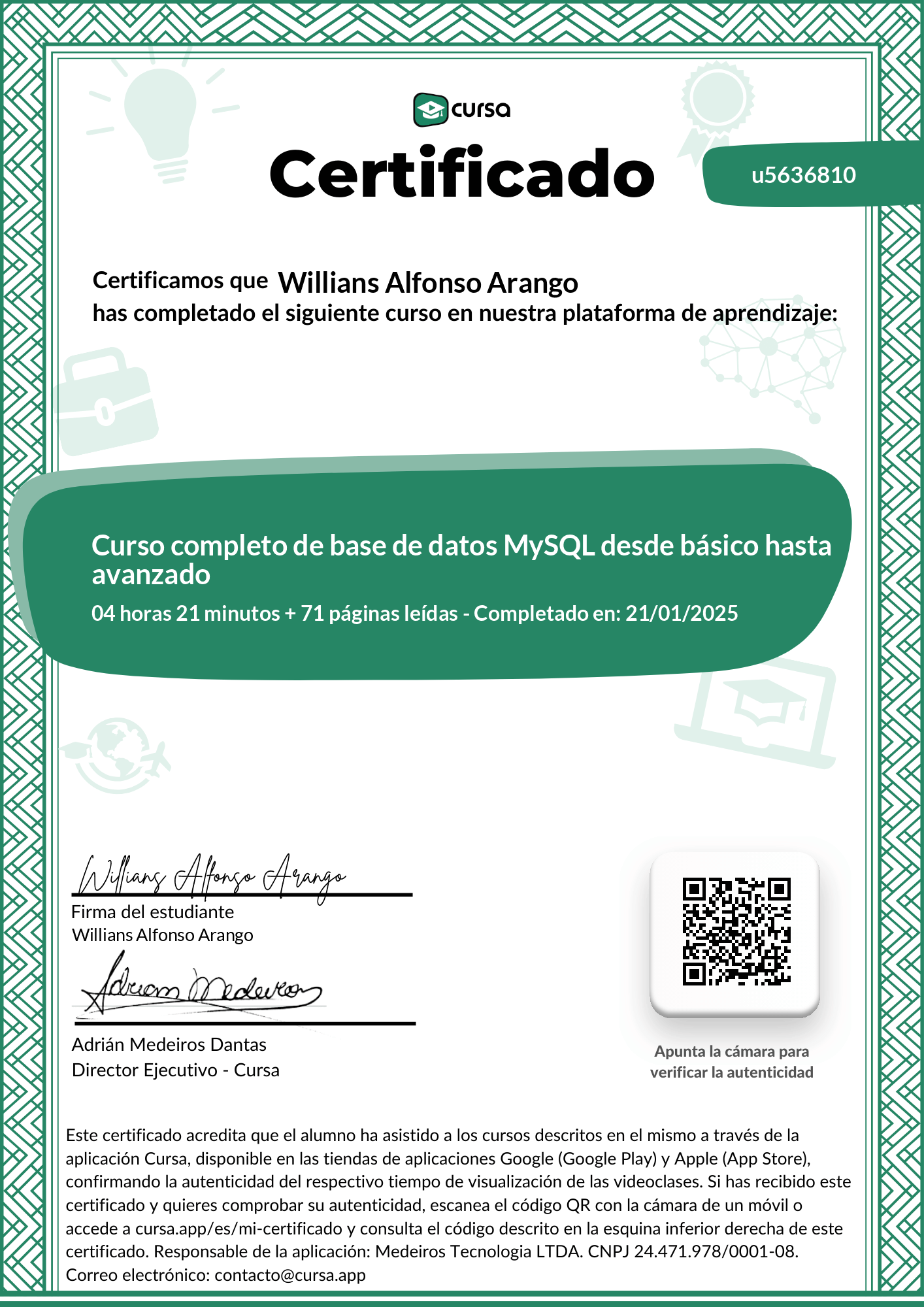 Imagen de mi Certificado de finalización del curso gratuito.